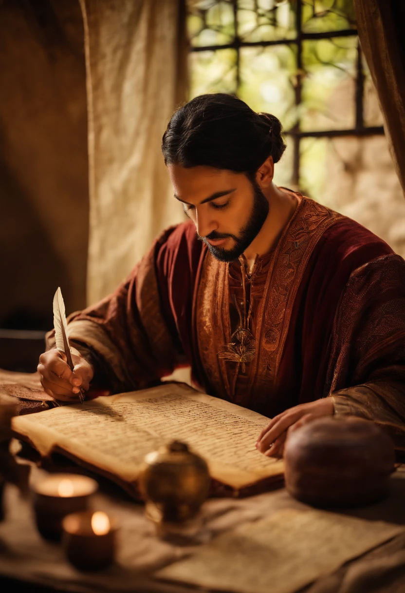 A photo of me carefully transcribing ancient scriptures onto parchment with a quill,original,The Bible itself