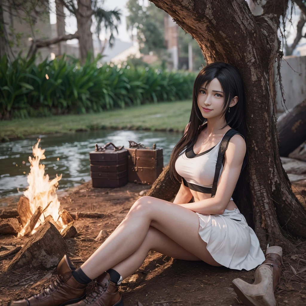 Tifa Lockhart, rosto delicado, rosto detalhado, smiling expression, corpo perfeito, corpo atletico, textura ultra realista