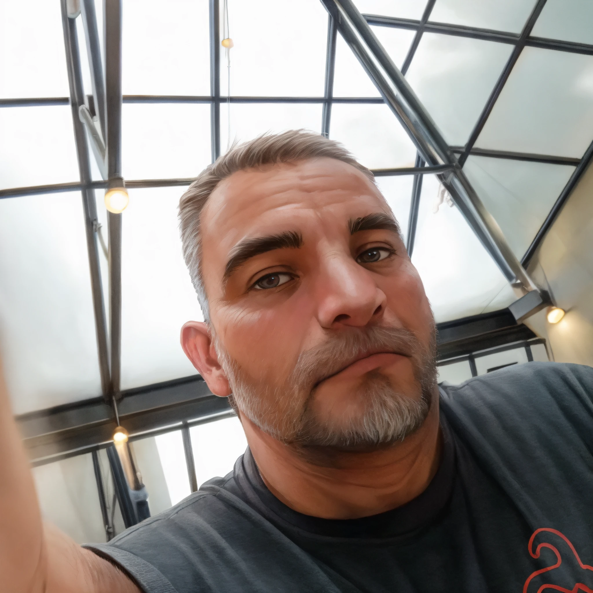 There's a man who's taking a selfie in a building, Fotografia selfie 8k, Homem de 4 0 anos, selfie de um homem, 3 6 anos, 3 2 anos, 38 anos, 3 2 - ano - homem de idade, rosto suado, looking away from camera, olhar desleixado, (38 anos), 35 anos