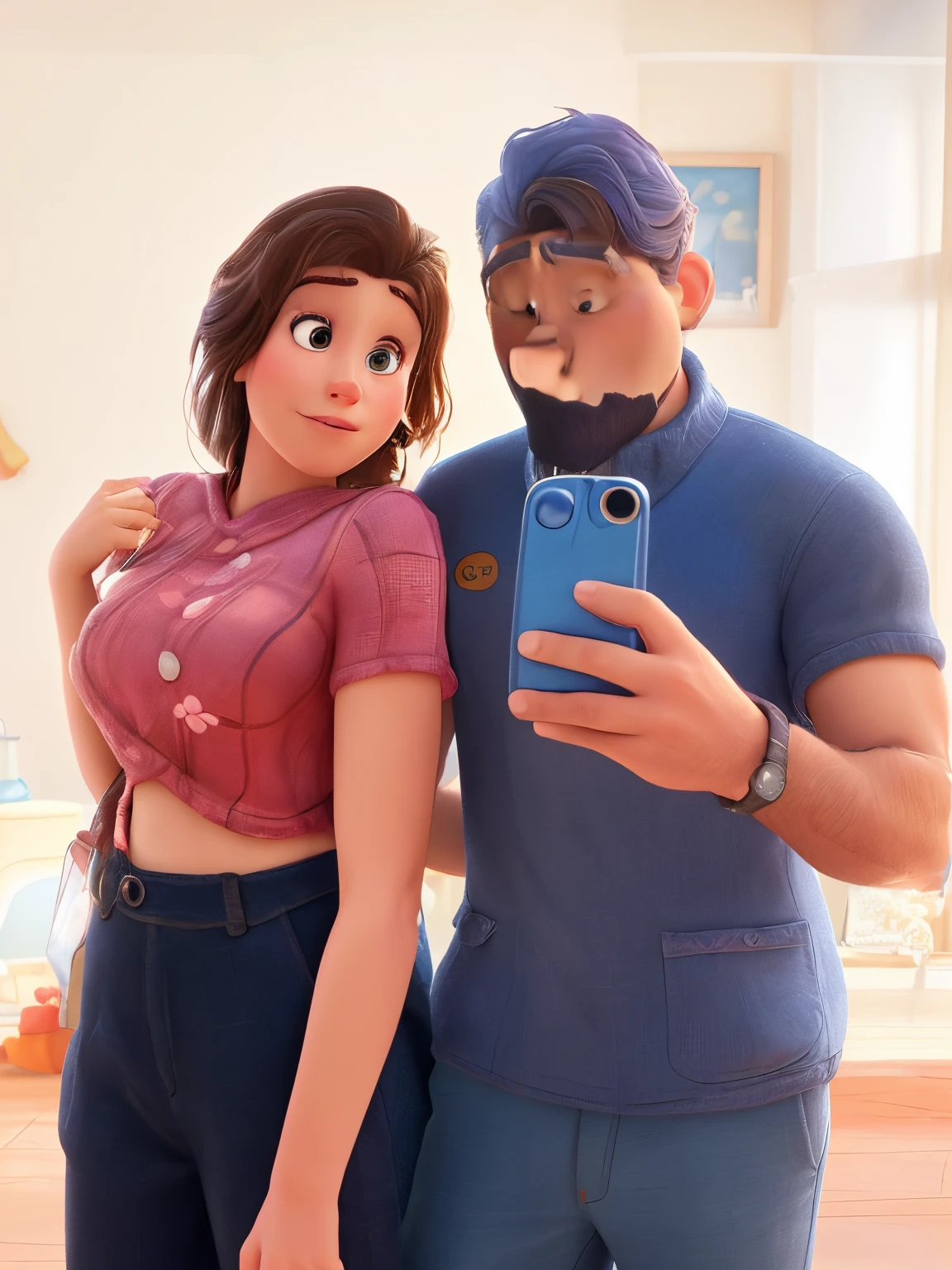 there is a man and a woman that are standing together, photorealistic disney, animated film, pixar portrait 8 k photo, animated movie, disney photo realistic, realistic movie still, photorealistic movie still, still from the movie, detailed portrait shot, movie still 8 k, animated movie still, medium shot of two characters, the movie, film still from the movie