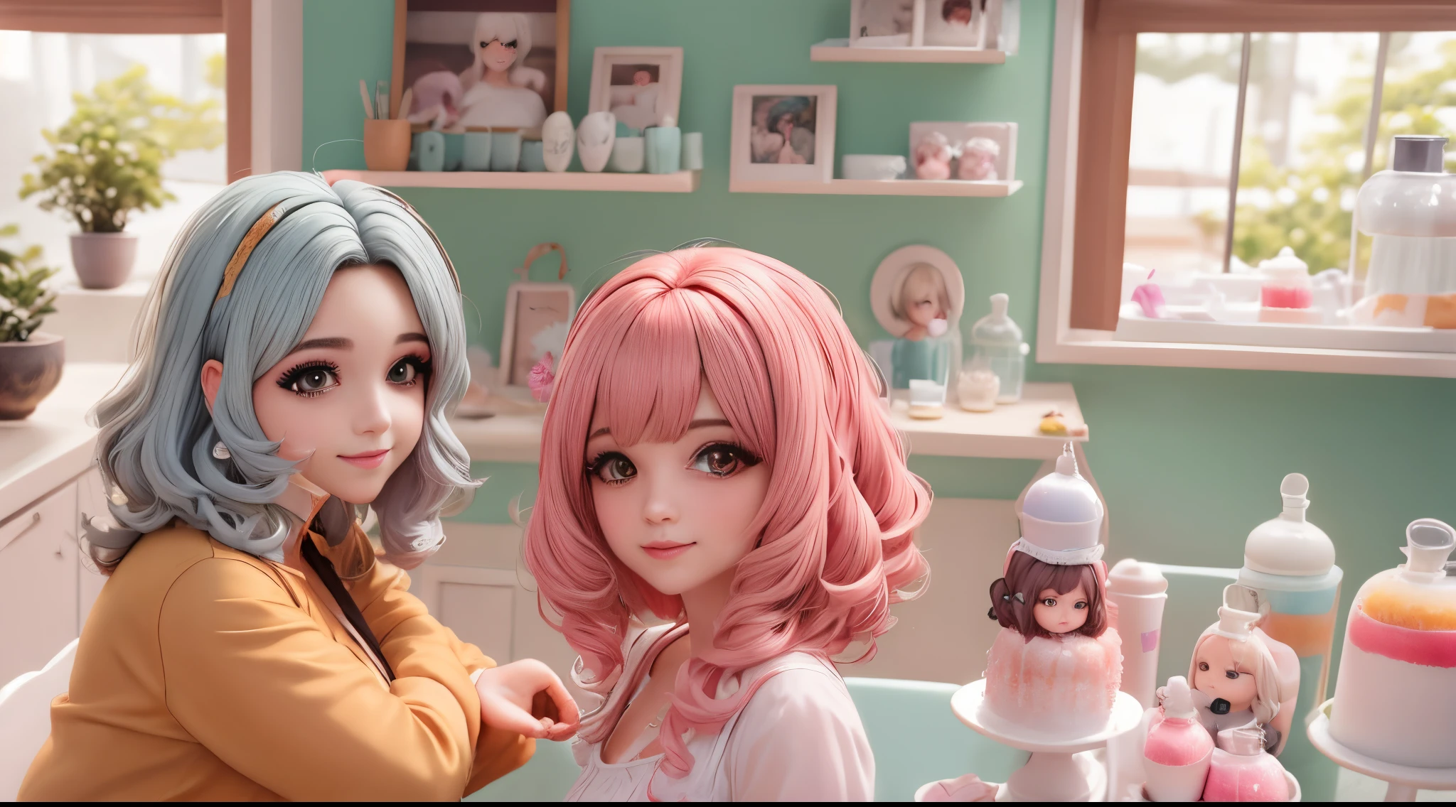 Casal de meninas morenas cabelos castanhos olhos grandes e castanhos cabelos escuros uma com cabelo preso outra  cabelo raspado ao lado