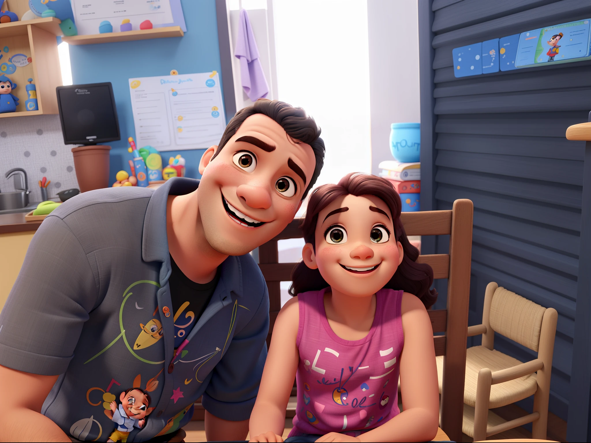 Tio e sobrinha com lindo sorriso estilo disney pixar, alta qualidade, melhor qualidade