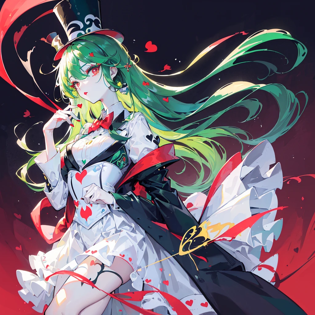 1 girl, mint long hair, red eyes, paintings, many details, chains, blood