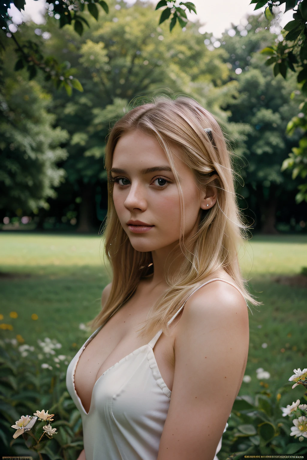 blonde girl 22 years old 165 height in the park with flower bushes, ultra realistic, photo realistic, cinematic,
film photography, digital photography, analog film photography, cinema film photography, magazine photography, glamour photography