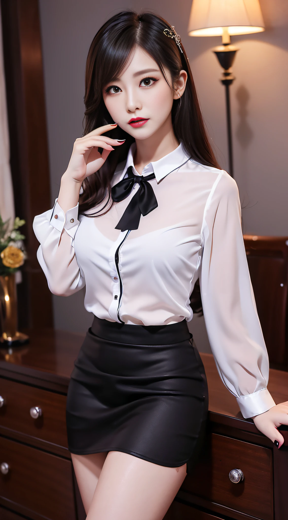 Charming beauties、校服、Evil Female Executive、blouse、tight skirts、Evil Fall、dark、brainwash、panthyhose、lacy fabric、Glossy legs、lipsticks、manicure、Evil look、Suspicious look、darkened room、Night、wicked、Dick、Hold your dick、jingle、Male genitalia、Futanari
