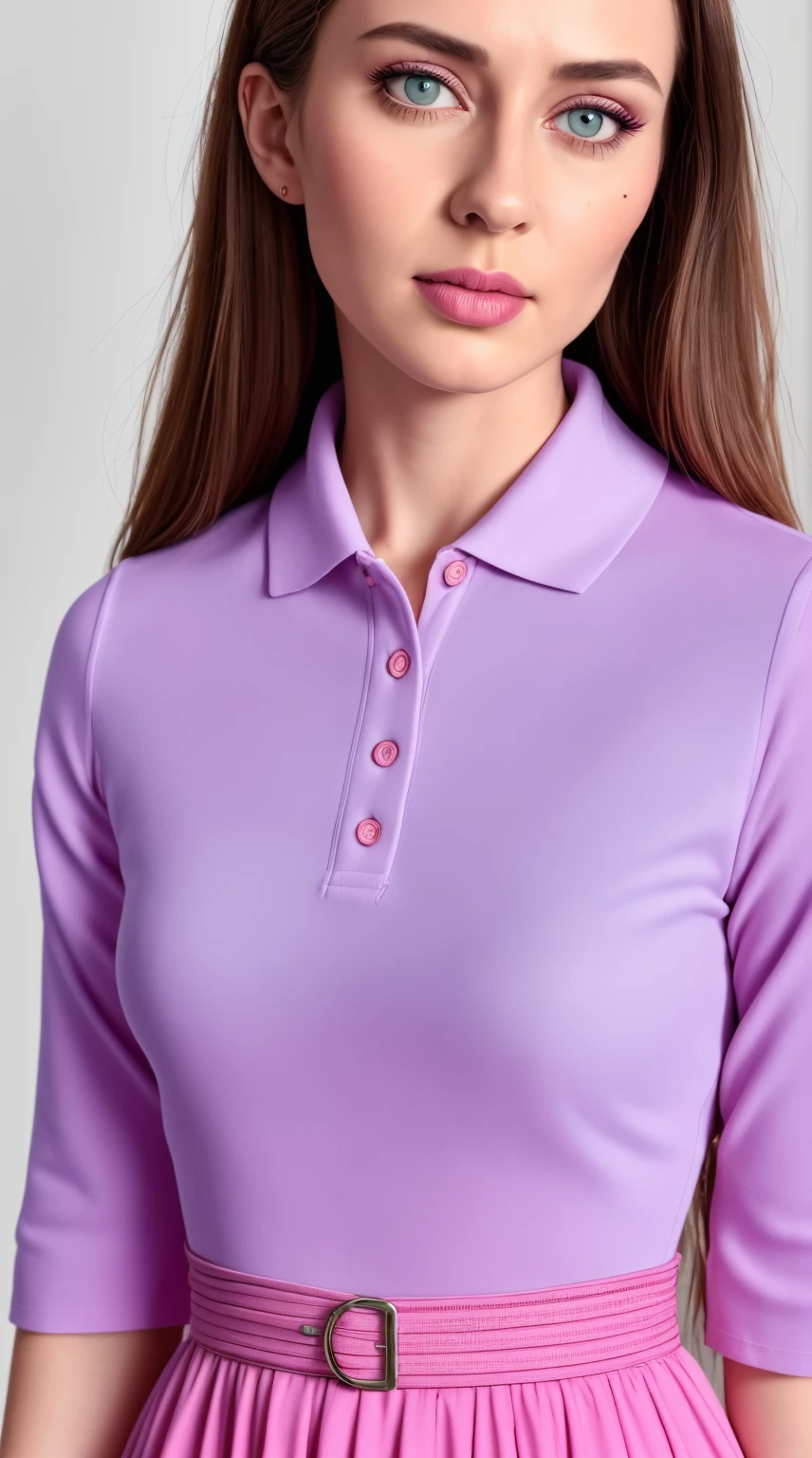 tiktok photo of 37 years old woman, closeup, RAW, masterpiece, realistic, hyper realistic, muted color, film grain,
looking at viewer, polo's pastel perfection looking 80s casual soft collars, fascinating,
wearing Magenta dress flower,