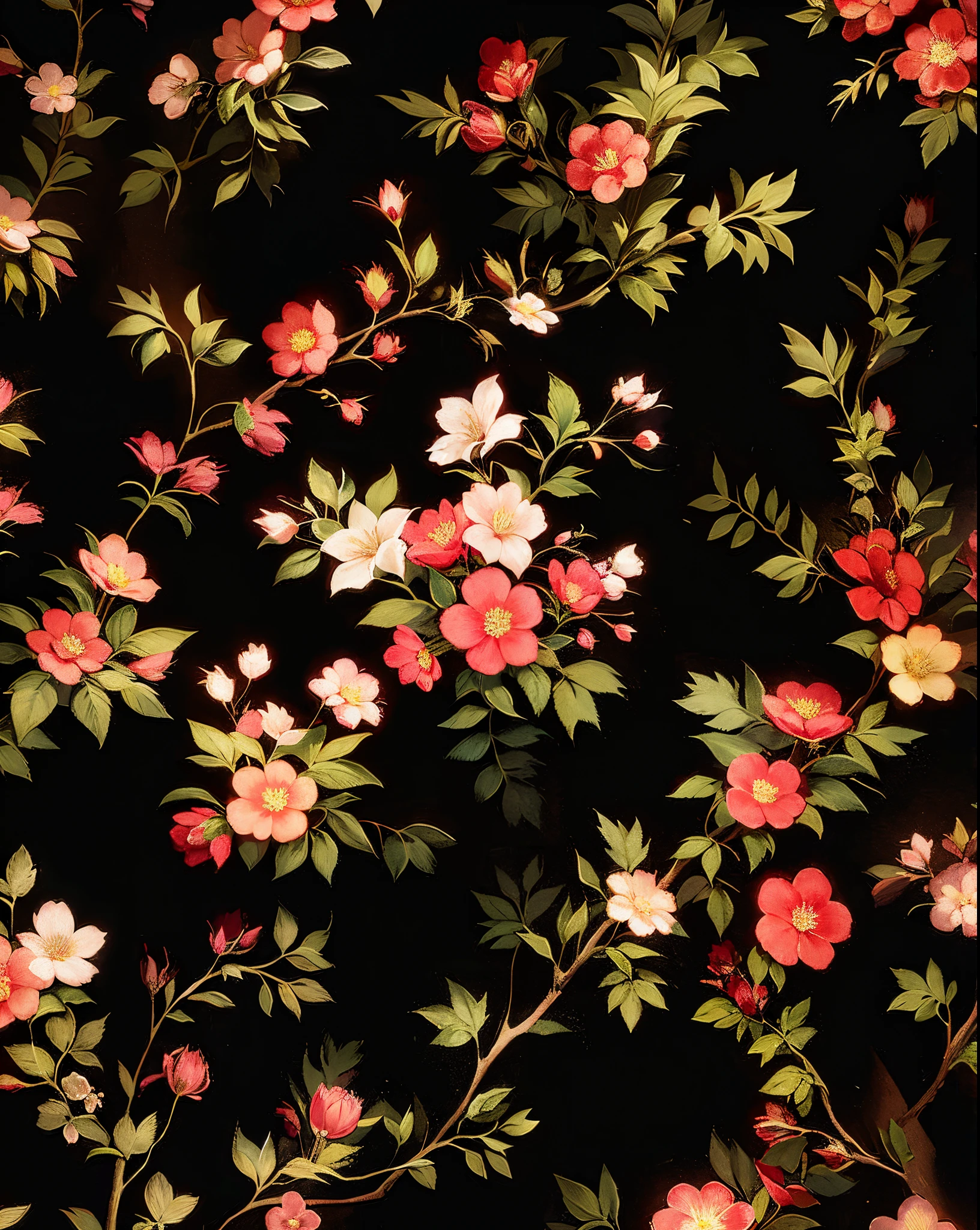 um close de um fundo preto com um ramo de flores, papel de parede florido, papel de parede floral, papel de parede oriental, dark flower pattern wallpaper, chinoiserie pattern, floral pattern, floral ornamentado, flores florais coloridas, floral!, papel de parede do computador, com um fundo preto, papel de parede bonito, fundo preto pinterest, papel de parede chinoiserie, floral patterned skin, roupas florais "