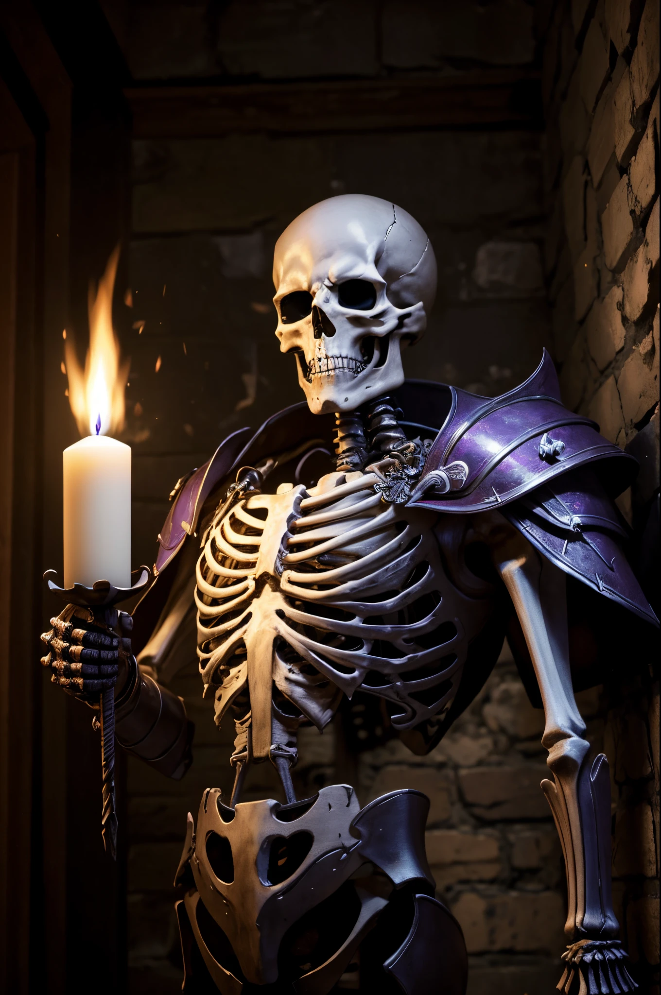 (Grim_Reaper in), (Skeleton_Monster), sits at a table, view the viewer, playing chess, Thinking, Confident demeanor, Masterpiece, Top quality, Best quality, High quality, Ultra-detailed, fire in the background, Vibrant colors, Solo, Extremely detailed