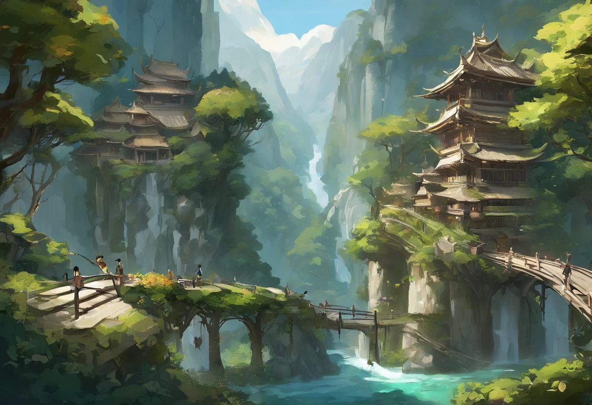 Nestle gracefully in a towering, rugged embrace., Lush Mountains々, This ethereal elf village、A testament to the harmonious union of elven craftsmanship and the natural world.. sitting on a steep slope, Terrain covered with emeralds, The house and the path、A stunning blend of elven artistry and the sturdiness of stone and marble. Elaborate, A finely polished marble spiral staircase connects the residences, A narrow bridge of intricately carved stone spans sparkling streams and cascading waterfalls., Link this sylvan settlement layer.
Villagers' homes are carved from the very mountain itself, A wall made of solid stone、Decorated with delicate marble reliefs depicting scenes of natural beauty. Towering columns of sparkling marble、Supports an intricately carved wooden balcony, residents gather、A place to commune with breathtaking views of towering mountain peaks and peaceful valleys. Vine and ivy twigs, carefully cultivated, Follow the path up the stone wall, Adding natural elegance to stately buildings.
Beyond the embrace of the mountains, A dense forest of ancient oaks and silvered aspen、stretching its leafy fingers towards the village. Here, Elf inhabitants find solace and nourishment, collect herbs, feed, Eta、Finest wood for elegant craftsmanship. The air is a tapestry of forest scents, Infused with the fragrant embrace of blooming wildflowers and the chirping of countless birds.
In this elf heaven, stone and marble、It is a testament to its artistry.、It is also a symbol of lasting strength., the villagers、They exemplify the spirit of the forest they call home—resilient and resourceful., formidable mountain々with the、Deeply tied to both an enchanted forest that embraces a timeless community.