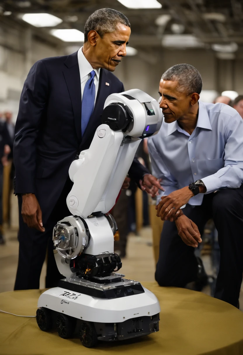 A photo of the president participating in a robotic technology demonstration,original,Barack Obama