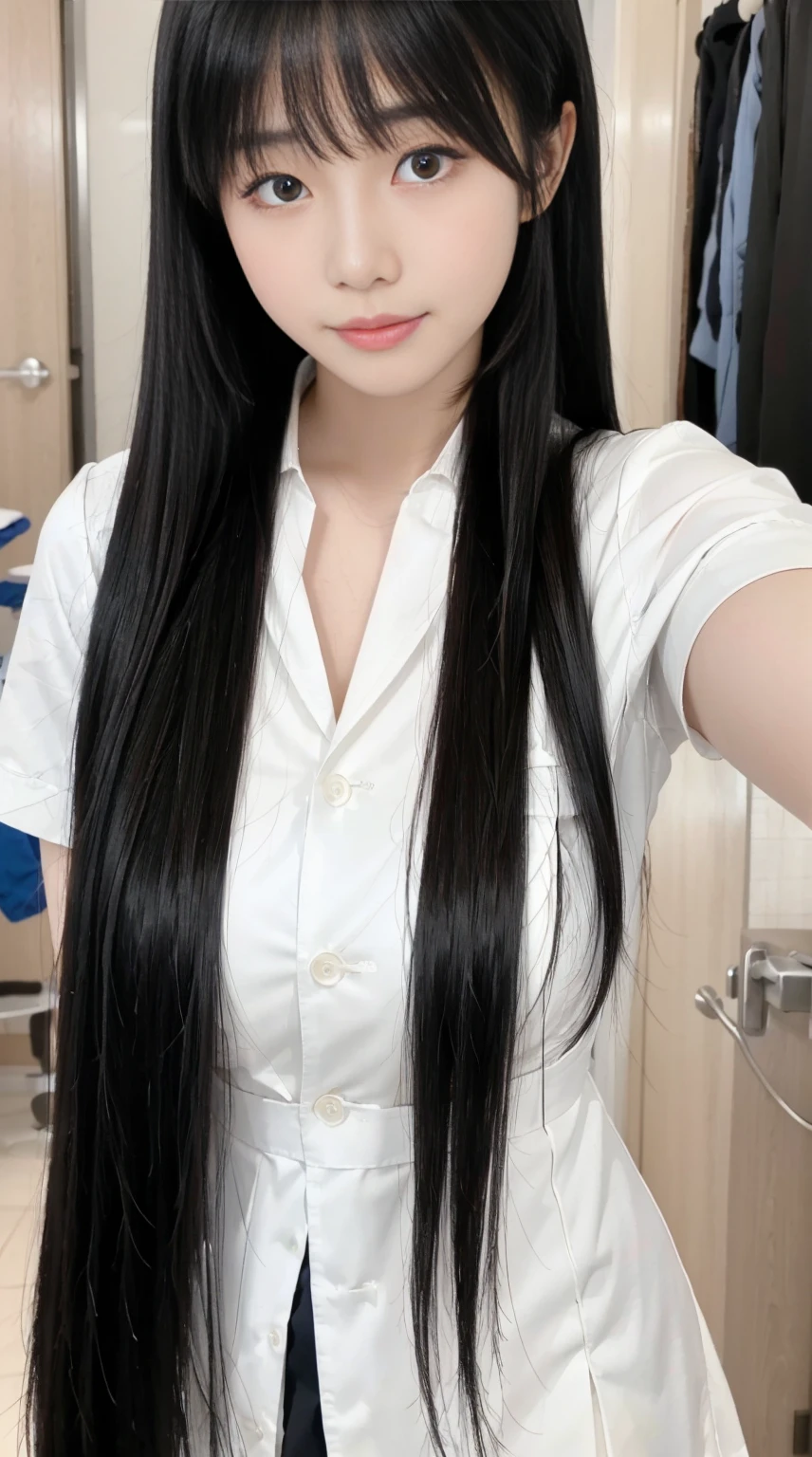 realistic, princess cutの髪型, princess cut, (narrow eyes:1.3), (black eye), (japanese woman), 1 girl, (small eyes:1.3), 17 year old girl, beautiful breasts:1.5, (highly detailed eyes:1.2), (beautiful breasts:1.1), bangs, (thick legs, huge hips, thick thighs), Fair skin, tight waist, big breasts, (laughter:1.3) (White Round Neck T-Shirt, blue jeans:1.2)