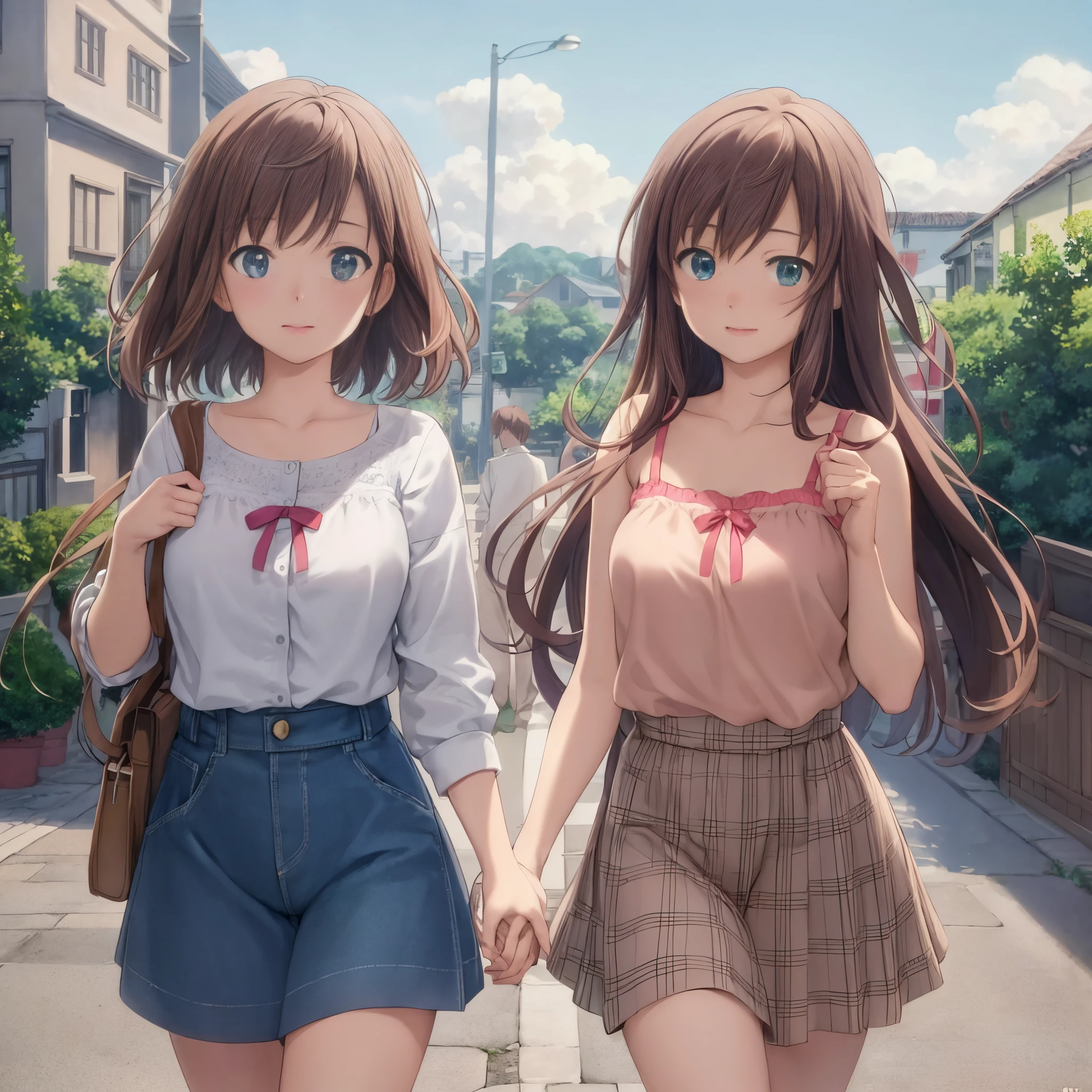 (Raw photo:1.2), (Photorealistic), Beautiful detailed girl, Very detailed eyes and face, Beautiful detailed eyes, Huge file size, High resolution, Very detailed, Best Quality, [masutepiece:1.6], Illustration, Very detailed, Fine detail, Best Quality, 8K Wallpaper, Movie Lighting,15-year-old female student, Two anime girls in underwear walking down the street, ghibli style underwear, ghibli style bra, ghibli style panties, Studio Ghibli, high quality anime movie still, miyazaki's animated film, miyazaki film, style in ghibli anime, Anime Girls, style in ghibli anime style, Miyazaki style, Miyazaki Movies