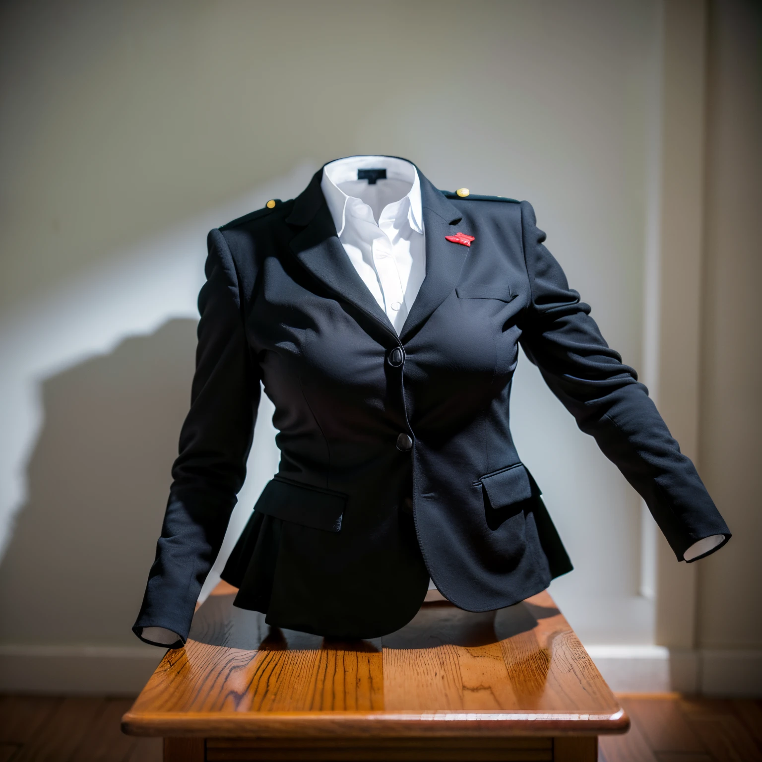 (chubby, fat), school uniform, in winter, black leggings, school tie, straddle the chair, smart phone in chest pocket, (cute pose:1.3), (invisible, no humans, headless, faceless:1.5), (cute big breasts), (close-up shot of hip), (16k, RAW photo, best quality, masterpiece:1.3), (realistic, photo-realistic:1.37), photon mapping, radiosity, ((Hasselblad photography)), physically-based rendering