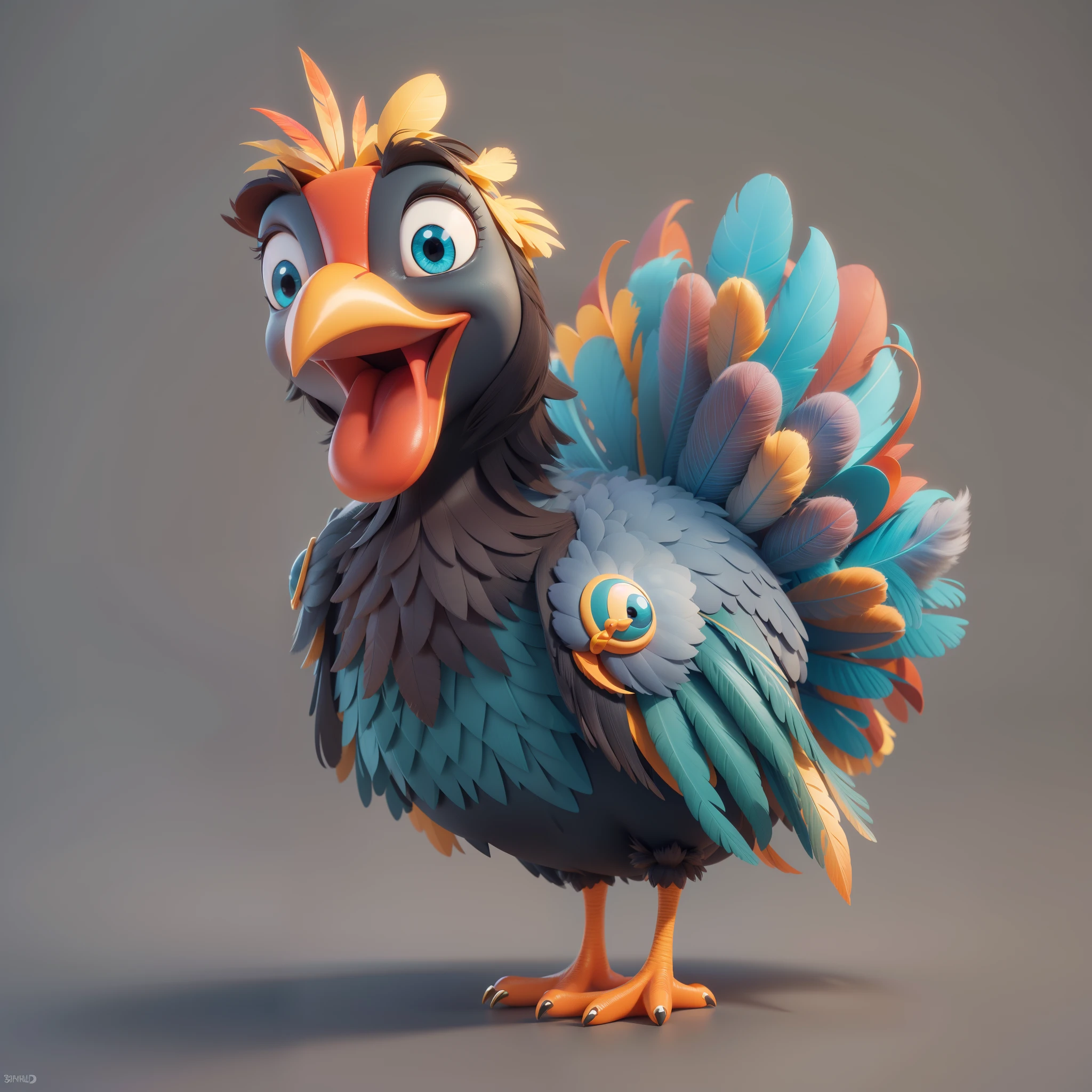 (Best quality at best,3 Rendering:1.1),cute turkey：1.37，it has big feathers,adorable eyes,Vibrant colors,Lively posture,interesting background,Whimsical style,gentlesoftlighting，With colorful heads and feathers, stylized 3d, Behance 3D Art Trends, Behance 3D Art Trends, Pixar renderer rendering, stylized 3d render, stylized as a 3d render, Rendering in renderman, Trending on Polycount, c 4 d ", disney pixar 3d style