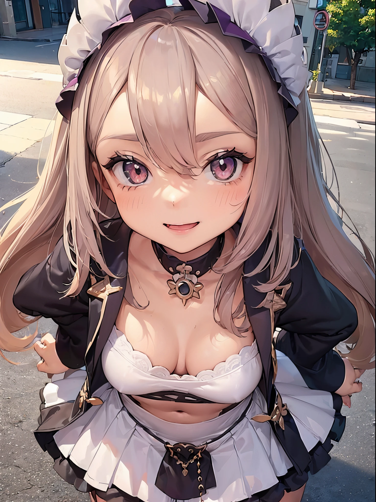 (:1.5) (cabelos preto e longos:1.5) A smile (flat breast:1.5) small tits In the street