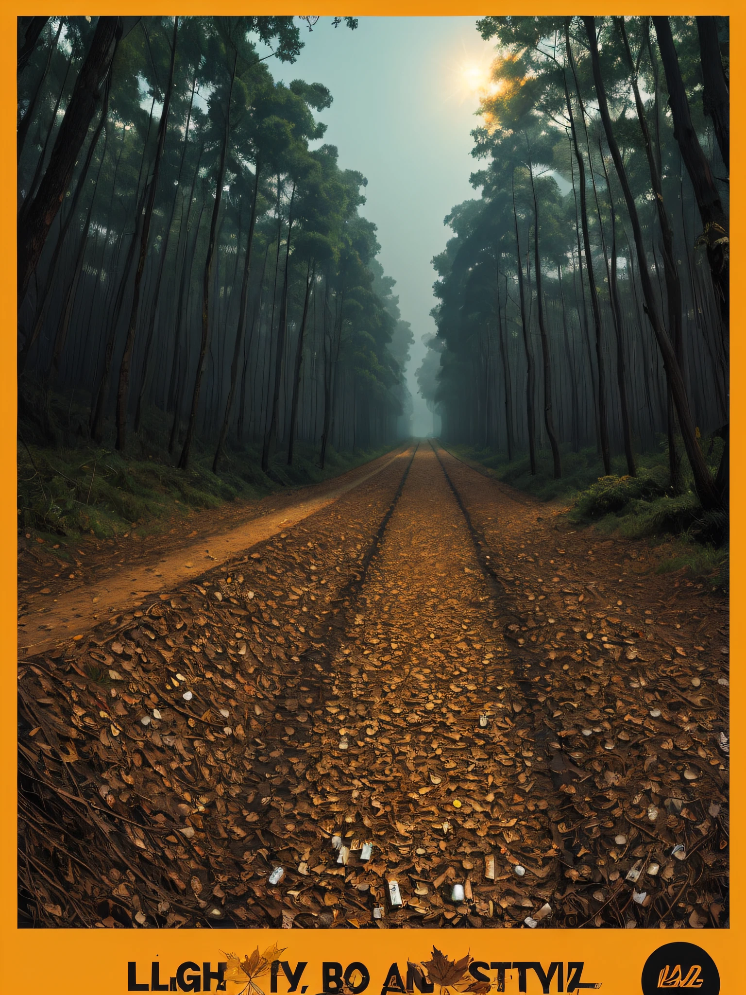 poster for，diagonal split style，High saturation，Breathtaking details，Lots of cigarette butts，ln the forest，Leaves turn into cigarette butts，lots of cigarettes，smog，frotting，horrid