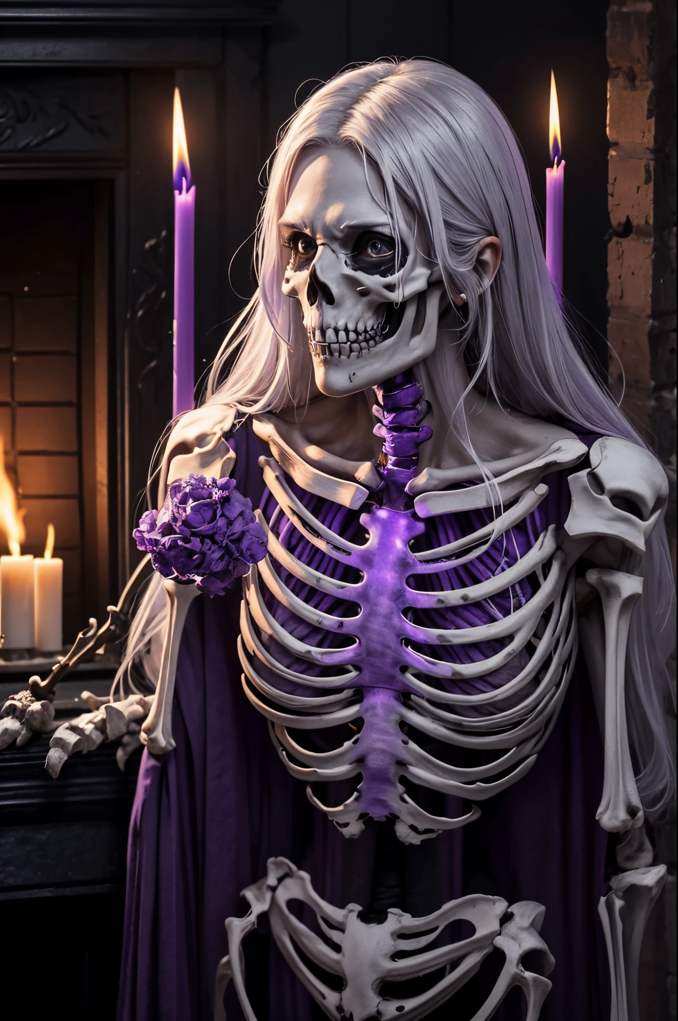 a beautiful  skeleton woman nude at the cemitery showing pussy, black moon, bats