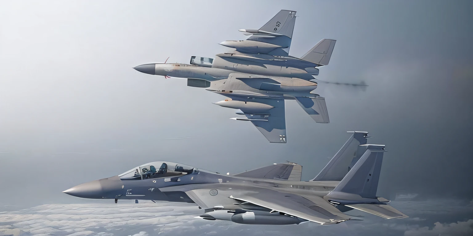 criar um imagem com duas aeronaves f 15 realistas