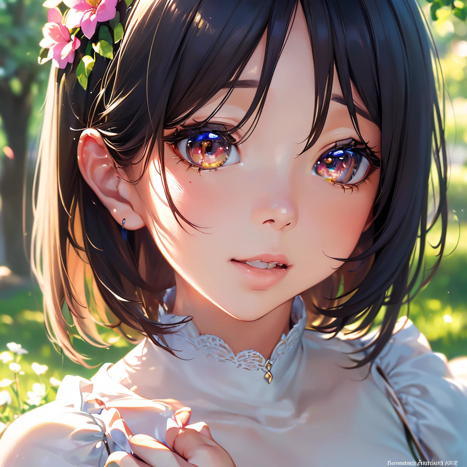 (Best Quality,4K,8K,hight resolution,masutepiece:1.2),Ultra-detailed,(Realistic,Photorealistic,Photorealsitic:1.37),Oil Painting,soft sunlight,Vivid colors,Beautiful detailed eyes,Beautiful detailed lips,A flowing dress,gentle wind,blooming flowers,peaceful ambiance,Painting style,Warm tones,Natural lighting.