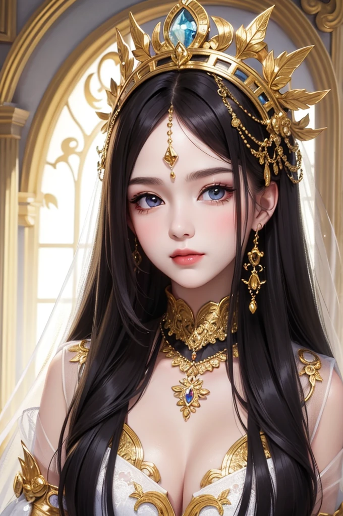 ultra realistic 8k cg, picture-perfect face, flawless, clean, masterpiece, professional artwork, famous artwork, cinematic lighting, cinematic bloom, perfect face, beautiful face, beautiful eyes, fantasy, dreamlike, unreal, science fiction, huge breasts, beautiful clothes, lace, lace trim, lace-trimmed legwear, (rich:1.4), prestige, luxury, jewelry, diamond, gold, pearl, gem, sapphire, ruby, emerald, intricate detail, delicate pattern, charming, alluring, seductive, erotic, enchanting, hair ornament, necklace, earrings, bracelet, armlet,halo,
((1girl:1.8, )) <lora:PrincessYaoYu:0.6>