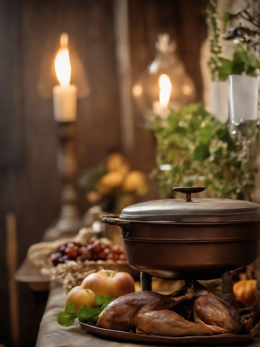 Ein Hintergrundfoto, which depicts a traditional roast martini goose in a country inn. Das Bild sollte eine einzelne darstellen, knusprig gebratene Gans, frisch aus dem Ofen geholt, Dargestellt auf elegantem Geschirr. A visible stream of steam should emanate from the roast goose. Zum Hauptgericht, as side dishes are apples, Dumpling, Rotkohl, und Kastanien. Die gesamte visuelle Komposition sollte den Stil eines Mittelformatfotos einfangen.