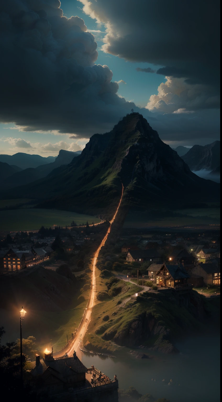 wide view of an image of an incredible scenery, in the style of dreamlike illustration, detailed landscape scenes, character concept art, luminous landscape painting, angelcore in the style of manga-influenced, spectacular, realistic hyper-detail