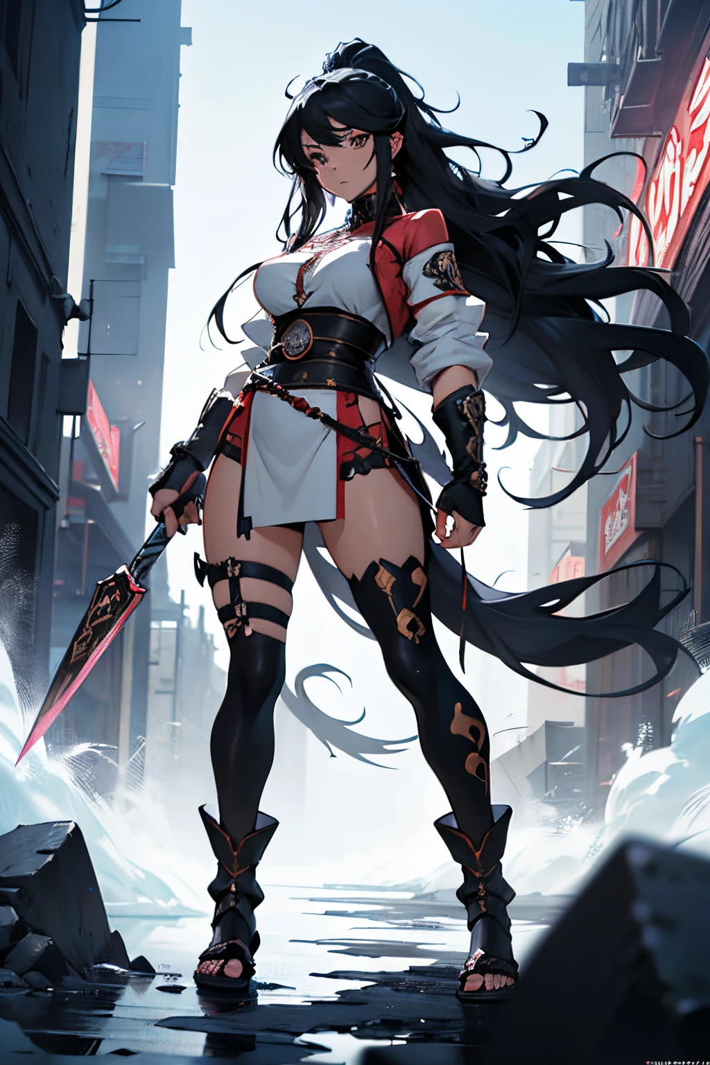 woman with black and white wavy-hair, and barbarian outfit cloth, long hair, fantasy, anime art, , anime style 4k, detailed digital anime art- anime art, aesthetic, anime style 4k, best anime 4k konachan wallpaper, badass anime 8k, anime wallaper, 4k anime wallpaper, full body