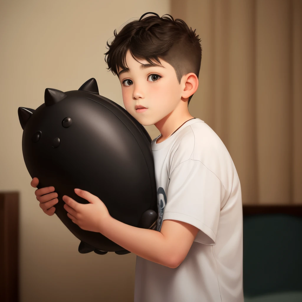 A boy with his big black