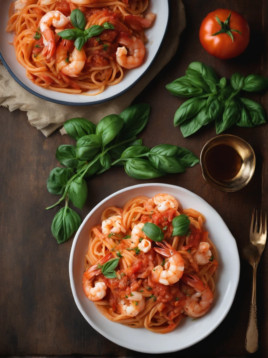 A plate of delicious tomato shrimp pasta