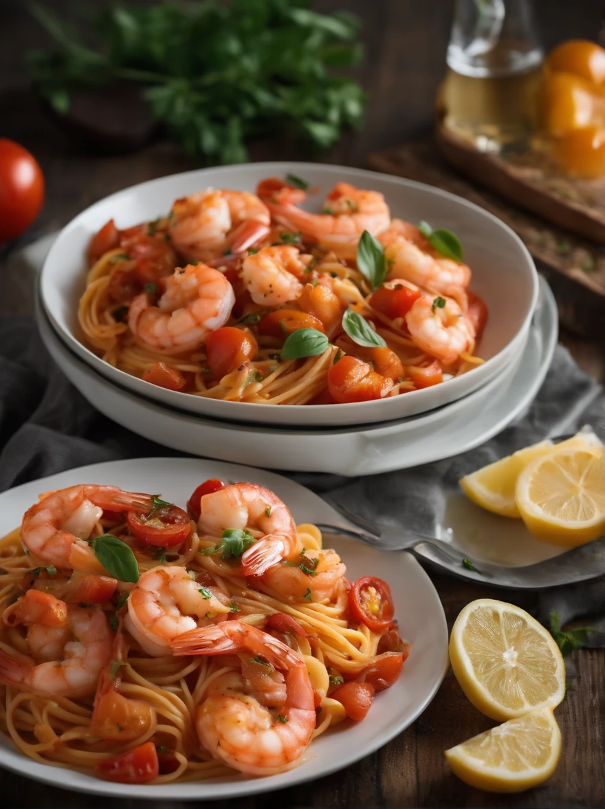 A plate of delicious tomato shrimp pasta