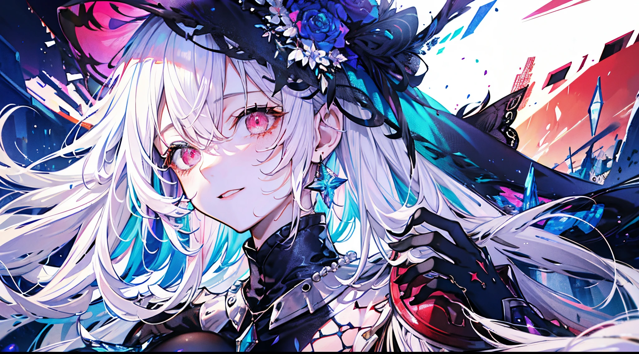((tmasterpiece:1.4,Best quality at best))+,(hyper-detailing)+,(Ultra-detailed eyes)+,(winged ears:1.5),
(cute girls),ar old,(Blood-red eyes:1.15),Long gray hair,dual horsetail,burn hair,Bushy hair,red hairband(wariza:1.2),pale-skinned,ssmile,bloods,blood stain
(She wears conservative blue, red and black dress,red pattern,Lots of fluff:1.5),(Black gloves:1.4)The sleeves are long,pearls necklace,Black earrings,merfolk,The corals,Menghua,gem jewelry,Ocean of fish and trees,Huge white witch hat,Conch headdress,blue lips,fish flocks,Fishbone decoration,Place your hands behind your back,Turn your head forward,red-skinny pants
(Fishtail:1.1),
(dawn light:1.2),
(Thick black and white:1.16),(depth of fields:1.4)Complicated details,color mixing,Detailed route,Excellent,super detailing,The content is very detailed,(hight contrast:1.11),ventania,Amazing cleavage,beautidful eyes,messy hair,(best illuminate,Extremely Delicately Beautiful), ((movie light lighting)), (seen from the side:1.3),8K,tmasterpiece,Best quality at best,cinematic Film still from,1 plump girl,floating in sky,Intertwined clouds,clouds,(Close-up cleavage:1.1),bright,cheerfulness,Interesting,gentlesoftlighting,(bauhause,shape,line engineering,Abstract:1.1)offcial art, Unity 8k壁纸, ultra - detailed, Beautiful and beautiful, tmasterpiece, Best quality at best, (dynamic angle:1.4),romantic depth of field exotic_dance,PerfectNwsjMajic,(tmasterpiece,top-quality,Best quality at best,offcial art,Beauty and aesthetics:1.2),The content is very detailed,rich colourful,highest details,
