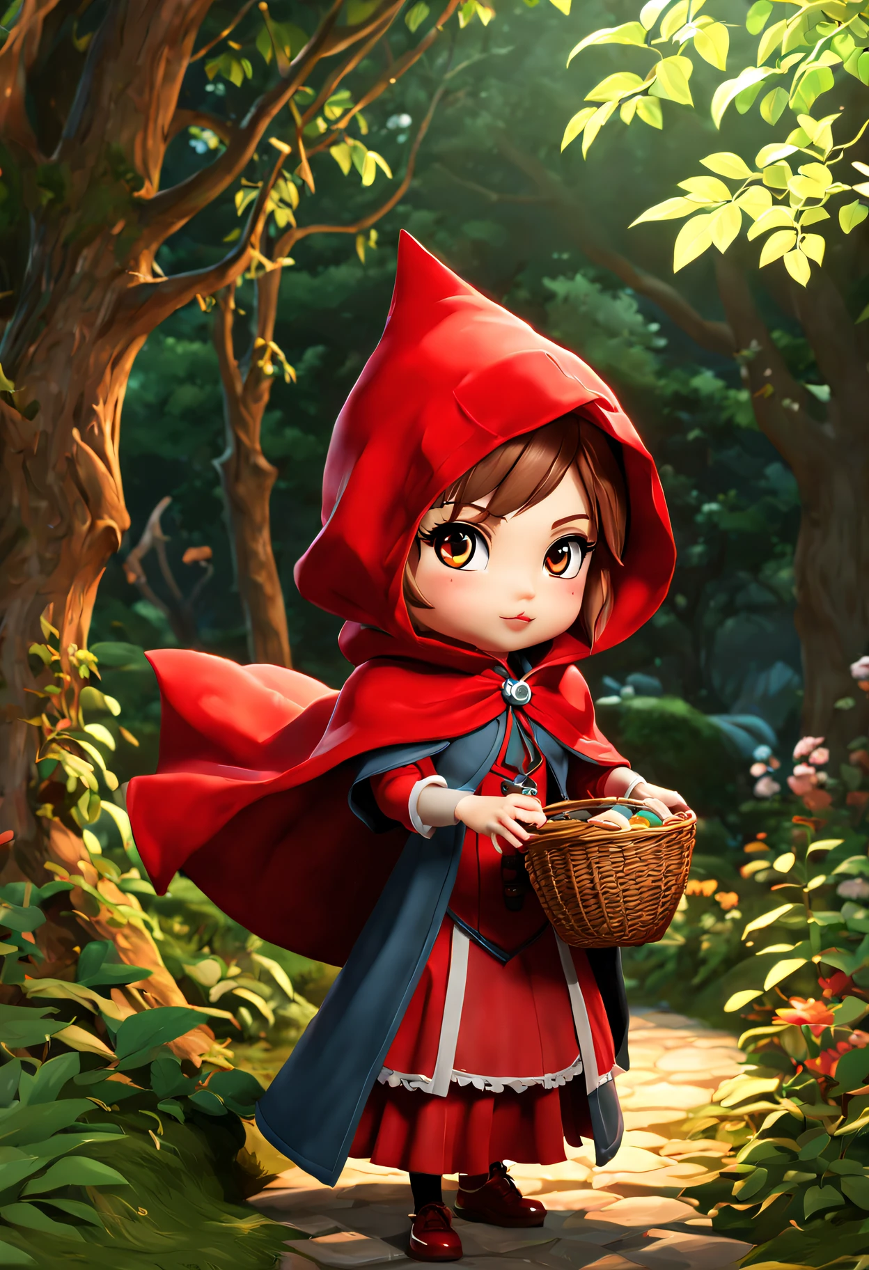 Anime character wearing red turban and red cloak, Little Red Riding Hood for Thief, Cute 3d rendering, lalafell, Stylized 3D rendering, Red Hooded Mage, Cute and detailed digital art, dressed in a beautiful red cloak, Rendering of a cute 3D anime girl, epic mage girl character, advanced digital chibi art, highly detailed character, lovely digital painting，(best quality at best,4K,8K,a high resolution,tmasterpiece:1.2),ultra-detailed,(actual,realistically,realistically:1.37),