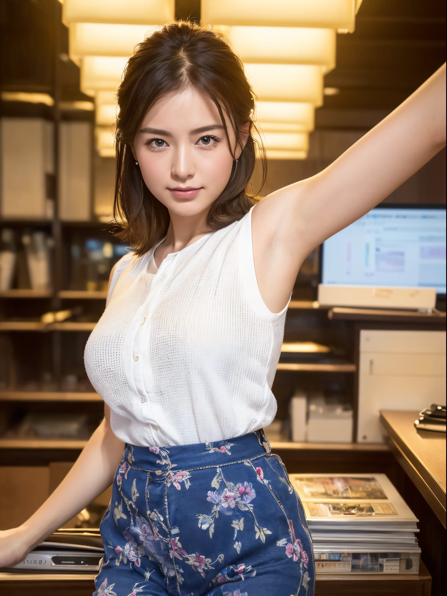 ((()))、(((A charming face)))、(((Young face)))、(((beautiful girl)))、(((A beautiful woman)))、Beautiful woman、Cute woman、((Innocent face))、((Smile))、((Ultra-detailed face))、((Detailed lips))、((Detailed eyes))、((double eyelid))、(((Beautiful Face)))、(((Beautiful, well-shaped eyes)))、(((Beautiful, well-shaped lips)))、Very Short Hair、ponytail、Pixie cut、BREAK、BREAK、(((Wearing a police officer's uniform)))、Off the shoulder、BREAK、8 heads、(((slender)))、(((Slim body)))、(((Thin body)))、(((Slim woman)))、Flat Chest:1.6、BREAK、Photographic quality、Natural light、(フォトRealistic:1.4)、(Highest quality:1.2)、(Ultra-high resolution:1.2)、8K、RAW Photos、Realistic、High Detail、Film Grain、Detail Skin、Symmetrical、Delicate skin、Real human skin、pores、Super detailed、Detailed、(masterpiece : 1.2)、Thin face、Sharp Face、Small Face、Small face、Narrow shoulders、Small shoulders、Small shoulders幅、Slim shoulders、Narrow shoulders幅、Beautiful Japanese Woman、Beautiful Korean Woman、Slim womanモデル、Young Gravure Idol、Realistic young gravure idol、Young Sensual Gravure Idol、Young Pretty Gravure Idol、Japanese Model、Young Gravure Idol、(From the knee up) 、arms behind back:1.3