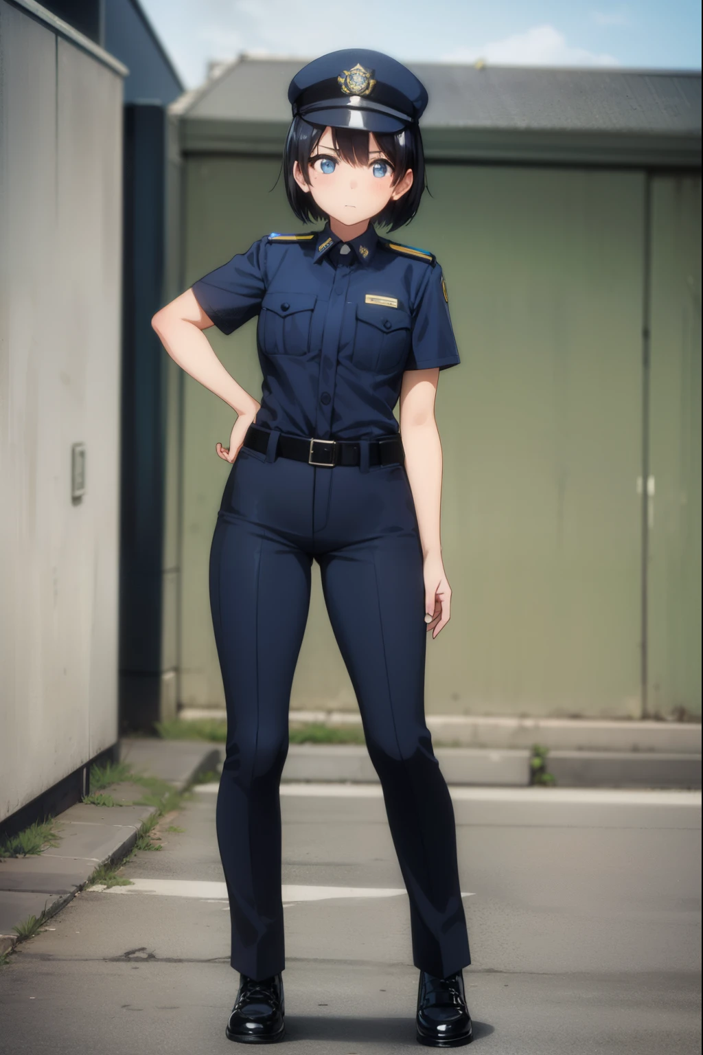 Cute girl, policewoman, wearing police uniform, full body