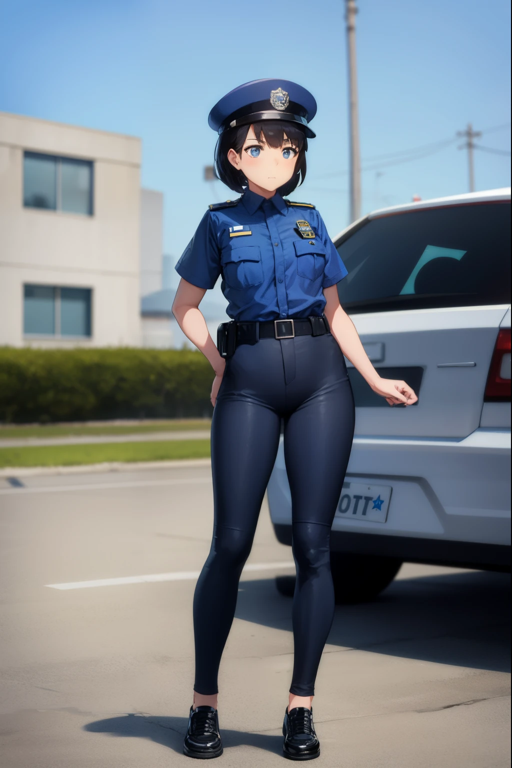 Cute girl, policewoman, wearing police uniform, full body, police, in-depth details