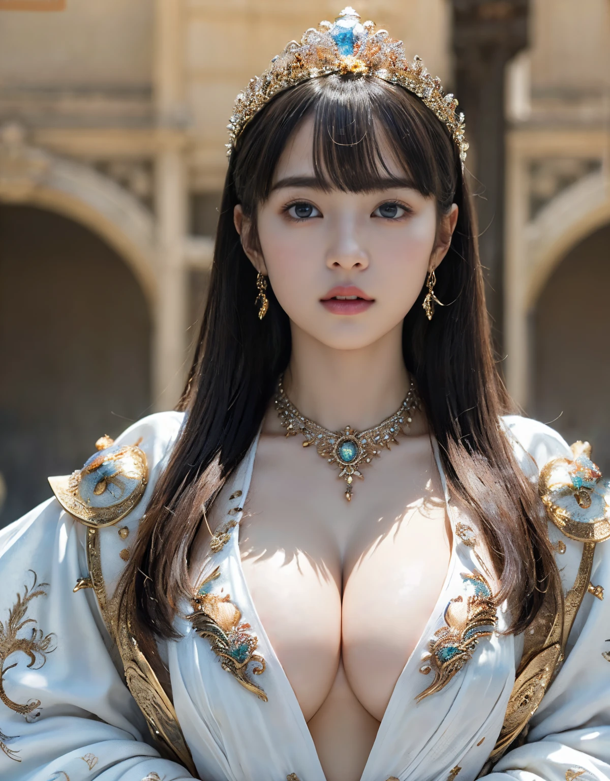 top-quality、masterpiece、超A high resolution、(White Dragon Armor)、(((Colossal tits))),(((Variety of hairstyles))、(((Take different poses))),(Wearing a beautiful crown made of jewels),(Photorealsitic:1.4)、Raw photo、1人、Golden hair、glowy skin、(((Japan Dragon)))、(((Reveal micro bikini))),(Gorgeous Jewelry Necklaces)、(Mystical expression)、(Full Body Angle)、(Fight big dragons)、A dark-haired、poneyTail、(Detailed: White Metal Bikini)、(Detailed and beautiful flower garden)、Precipitous cliffs、(Western castle background)、((super realistic details))、portlate、globalillumination、(sexypose)、Shadow、octan render、(Random hair)、8K、Raw skin is exposed in cleavage、metals、Details of complex ornaments、Japan details、highly intricate detail、Realistic light、Blue eyes、radiant eyes、Facing the camera、Precipitous cliffs、Toostock、(Full Body Angle)、(veils)、(((Heavy Big))),(A person who sees with calm and goddess-like eyes)Happiness:1.2)、
