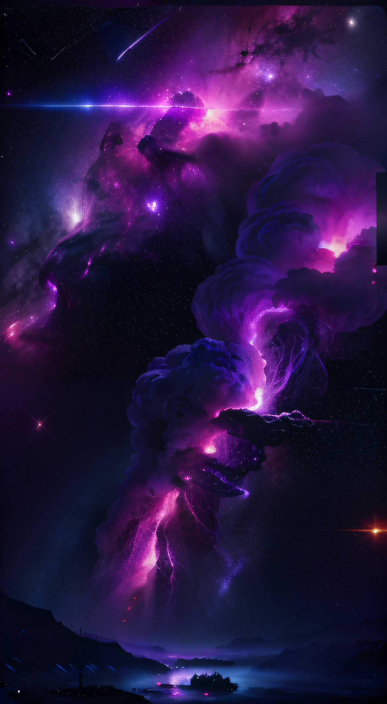 purple epic cosmic storm, with nebula background, (hyper realistic), (masterpiece), interstellar, galaxy, 8k --height 768,  stunning screensaver