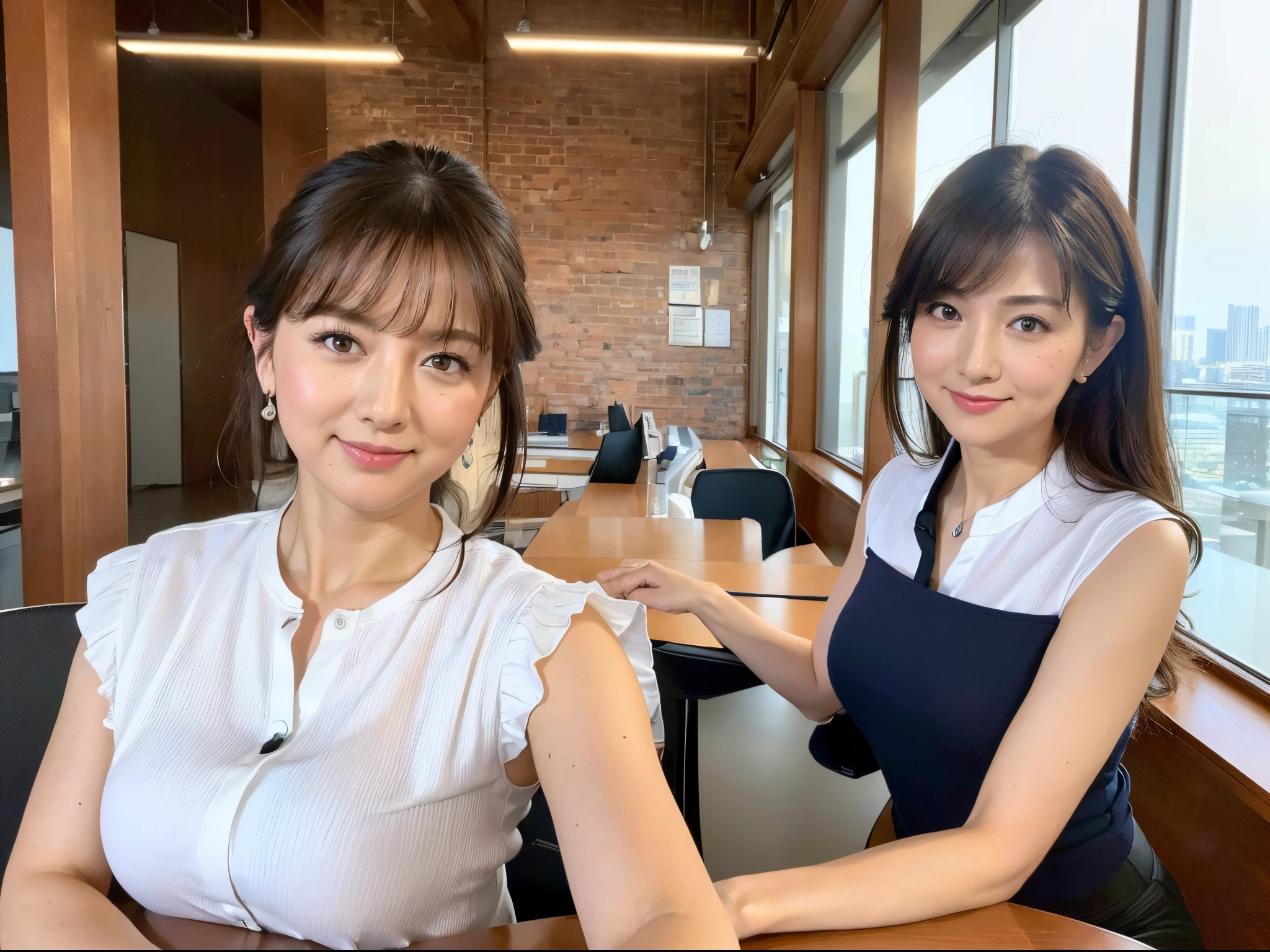 (Best Picture Quality, 4K, High Quality, Masterpiece:1.2), ((Masterpiece)), High Detail, High Quality, (HDR,16k, RAW Beautiful Girl Portrait, Best Picture Quality, Masterpiece:1.2), (Ultra-Definition Illustration), office, sleeveless tight sexy business shirt, extremely beautiful, (40years old:1.4), armpits,