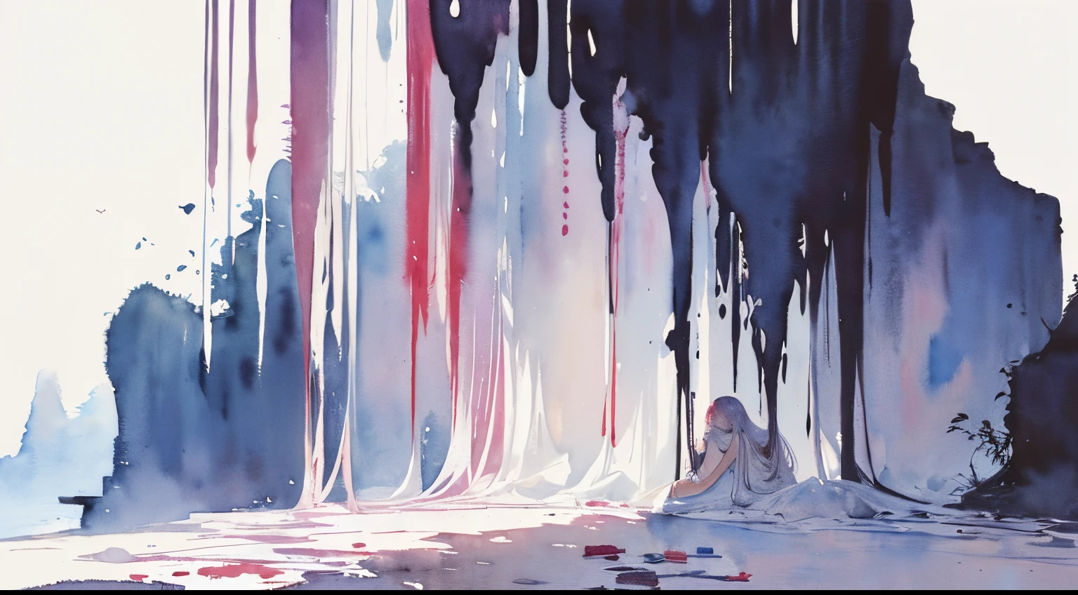 ((masutepiece)), (Professional Photography:1.2), (High Definition:1.3), Best Quality, (watercolor painting:1.3), wide shot, (erotic atmosphere), landscape, copious mucus dripping, (simple white background:1.10), pale purple fine ink, shallow