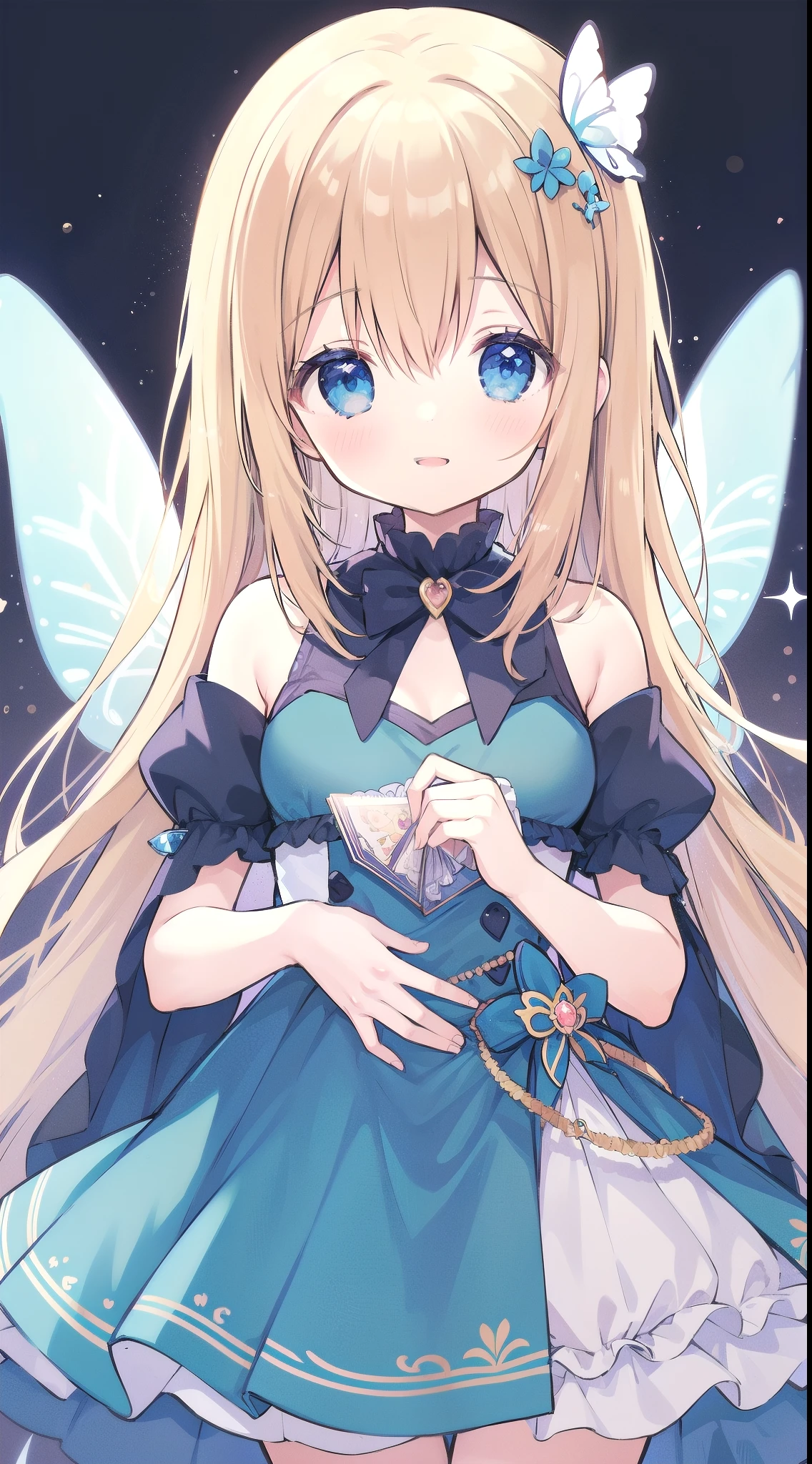 anime - style image of a fairy girl with blue eyes and a butterfly wings, smiling as a queen of fairies, beautiful fantasy anime, pixiv, beautiful fairy, cute anime waifu in a nice dress, digital art on pixiv, pixiv contest winner, beautiful anime girl, pixiv style, pixiv 3dcg, anime fantasy illustration, detailed anime art