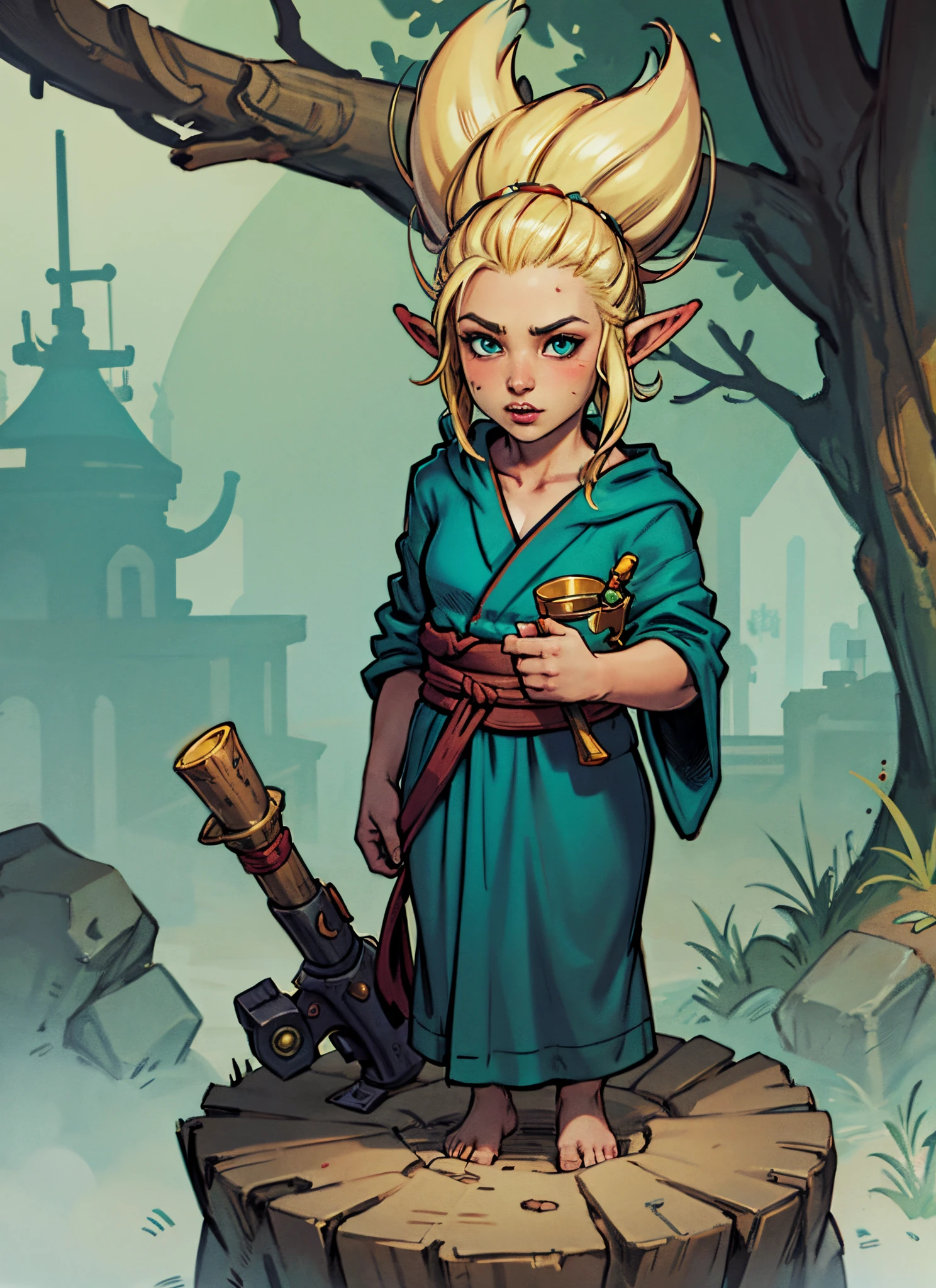 World of warcraft gnome girl blonde hair teal robe