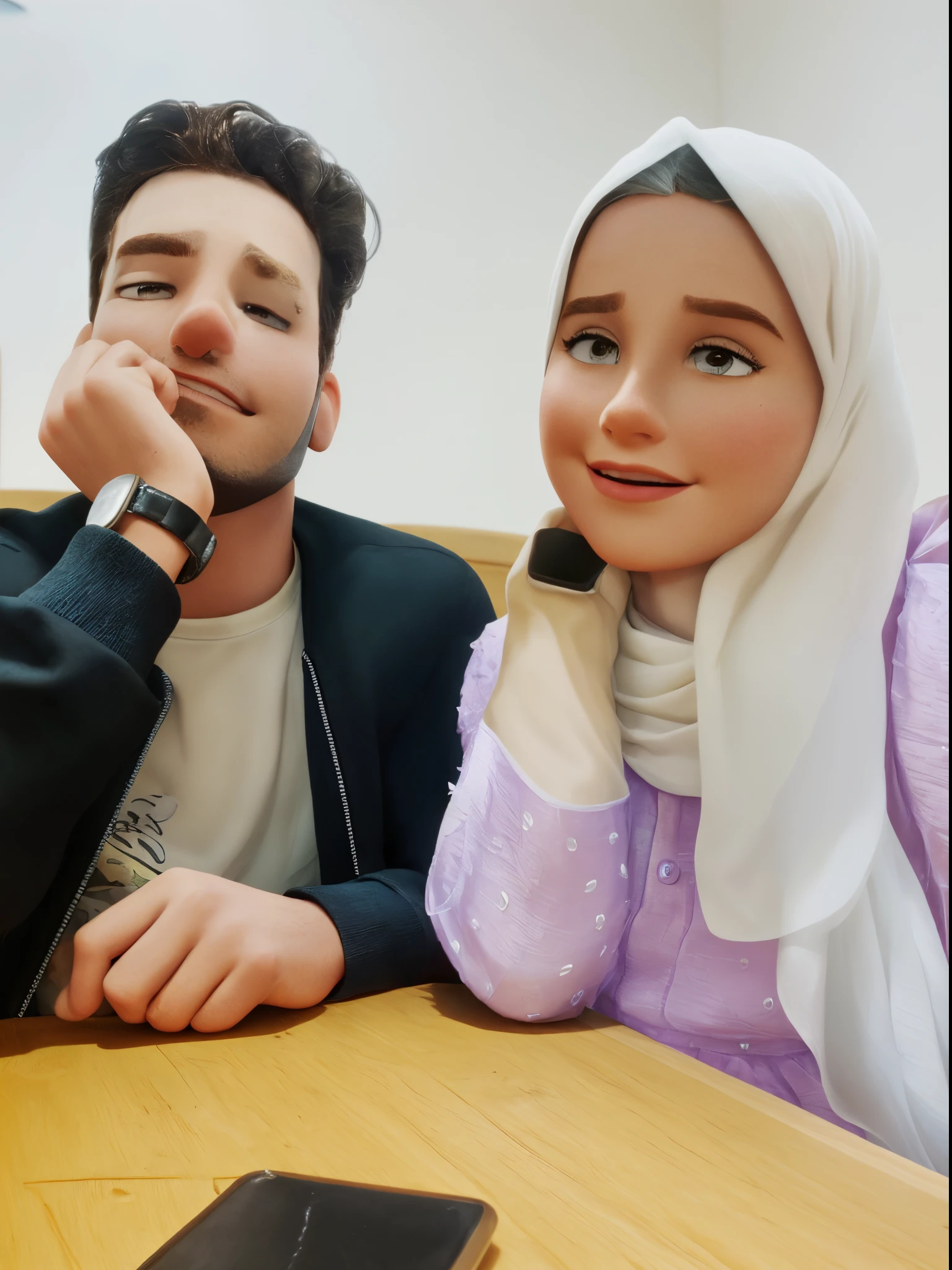 couple (homme brun et femme blanche) À la Disney Pixar, Haute qualité, Meilleure qualité.