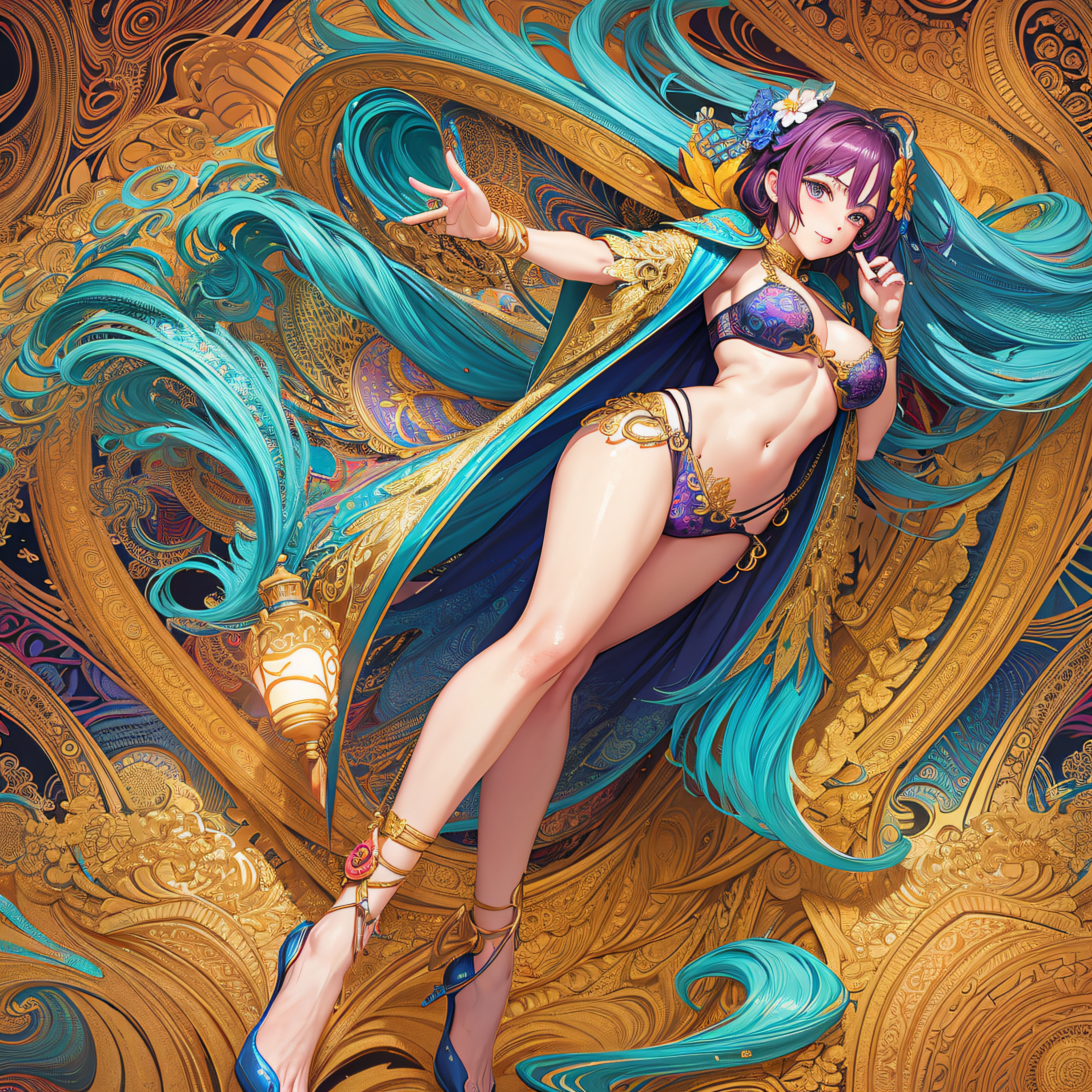 (masutepiece, of the highest quality, Best Quality, Official art, Beautiful and aesthetic:1.2), (1girl in:1.3), Extremely detailed,(Fractal Art:1.2),Colorful,highest details,(Zentangle:1.2), (Dynamic Pose), (Abstract background:1.5), (Congressional Dresses:1.2), (Shiny skin), (Many colors:1.4), Upper body, Thin gauze, Off-the-shoulder, blooming flower field, Glowing skin, lightsmile, Camel toe, Sexy, Bust, nakeness,From below,Ass Up wAIT