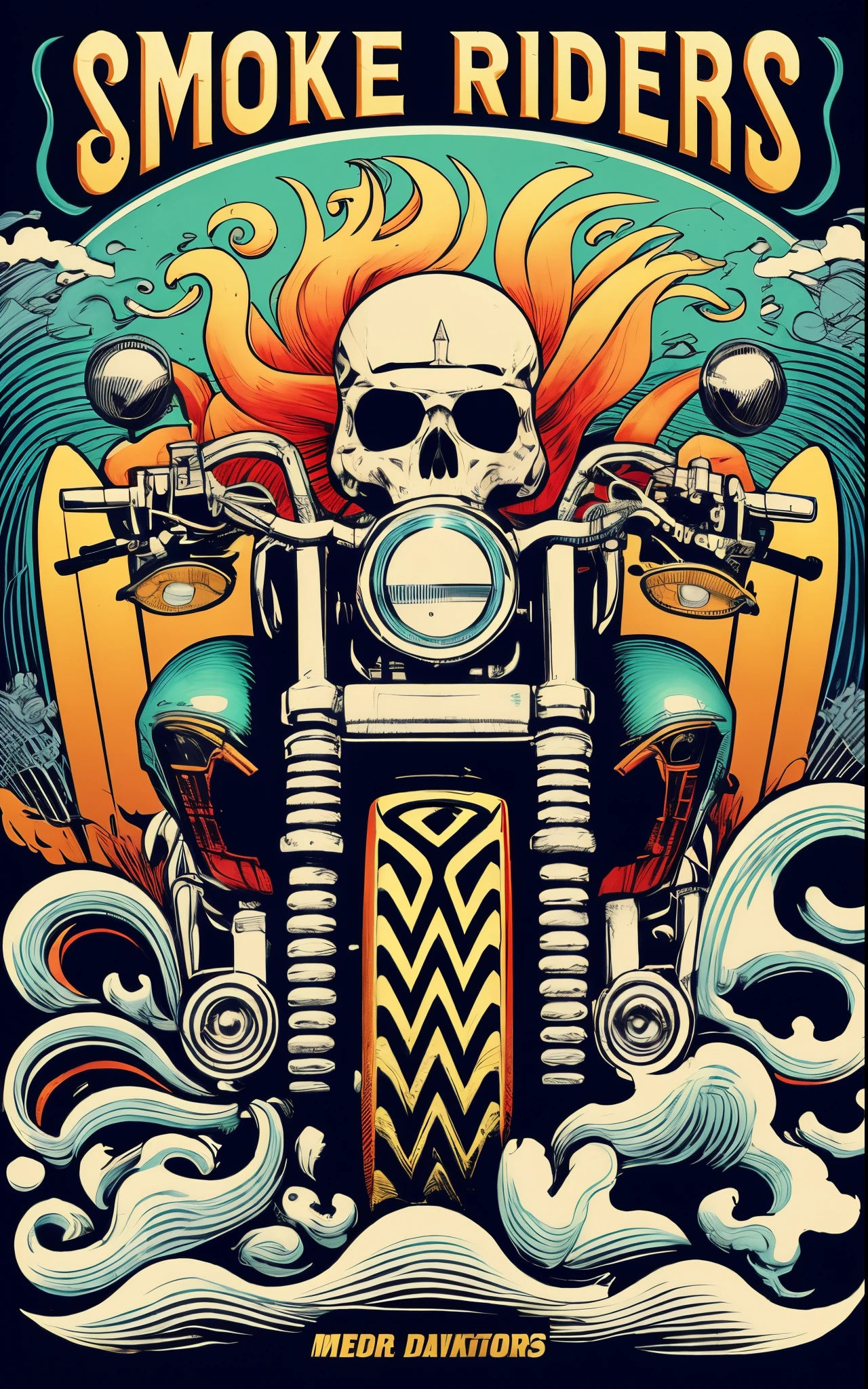 a close-up of a person on a motorcycle with a hat, arte estilo lowbrow, Directed by: Dave Arredondo, vetor behance hd jesper ejsing, Jen Bartel, detailed digital illustration, in illustration style digital, arte do Adobe Illustrator, color digital illustration, motociclista, estilo de arte lowbrow, Esqueleto Cowboy, arte vetorial altamente detalhada, poster illustration