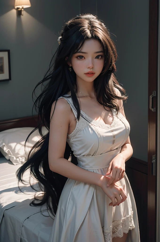 Special clothes53,dress,, midjourney portrait, Best quality:1.4, photo-realism:1.4, skin texture:1.4, masterpiece:1.8, 1 Women, buttocks raised, beautidful eyes, Long-haired, eye socket, jewely, Tattooed with,