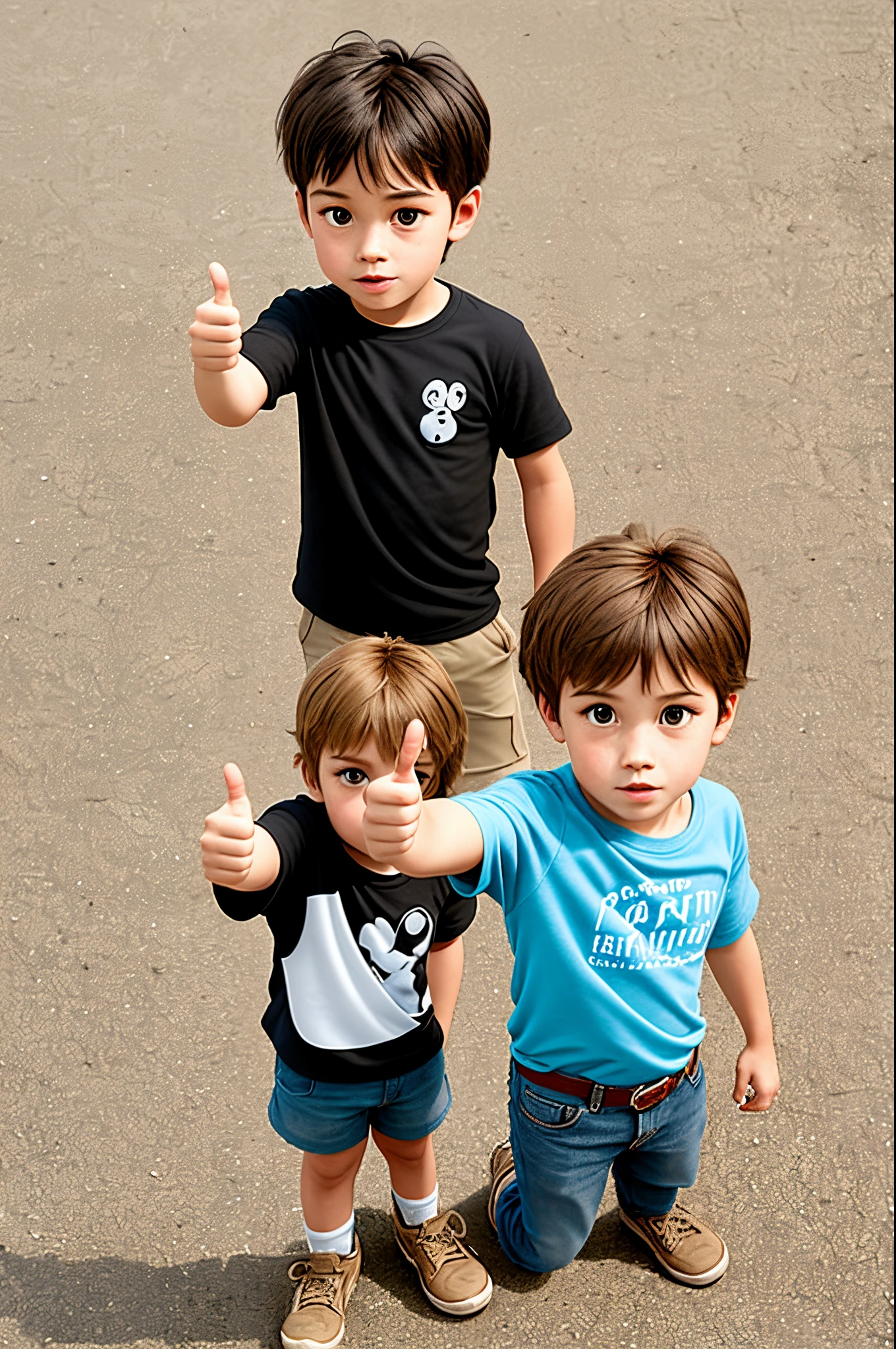 a 3D Pixar disney style 10 year old child with strong physical build light-colored, medium-haired, light-colored male in black shirt giving a thumbs up