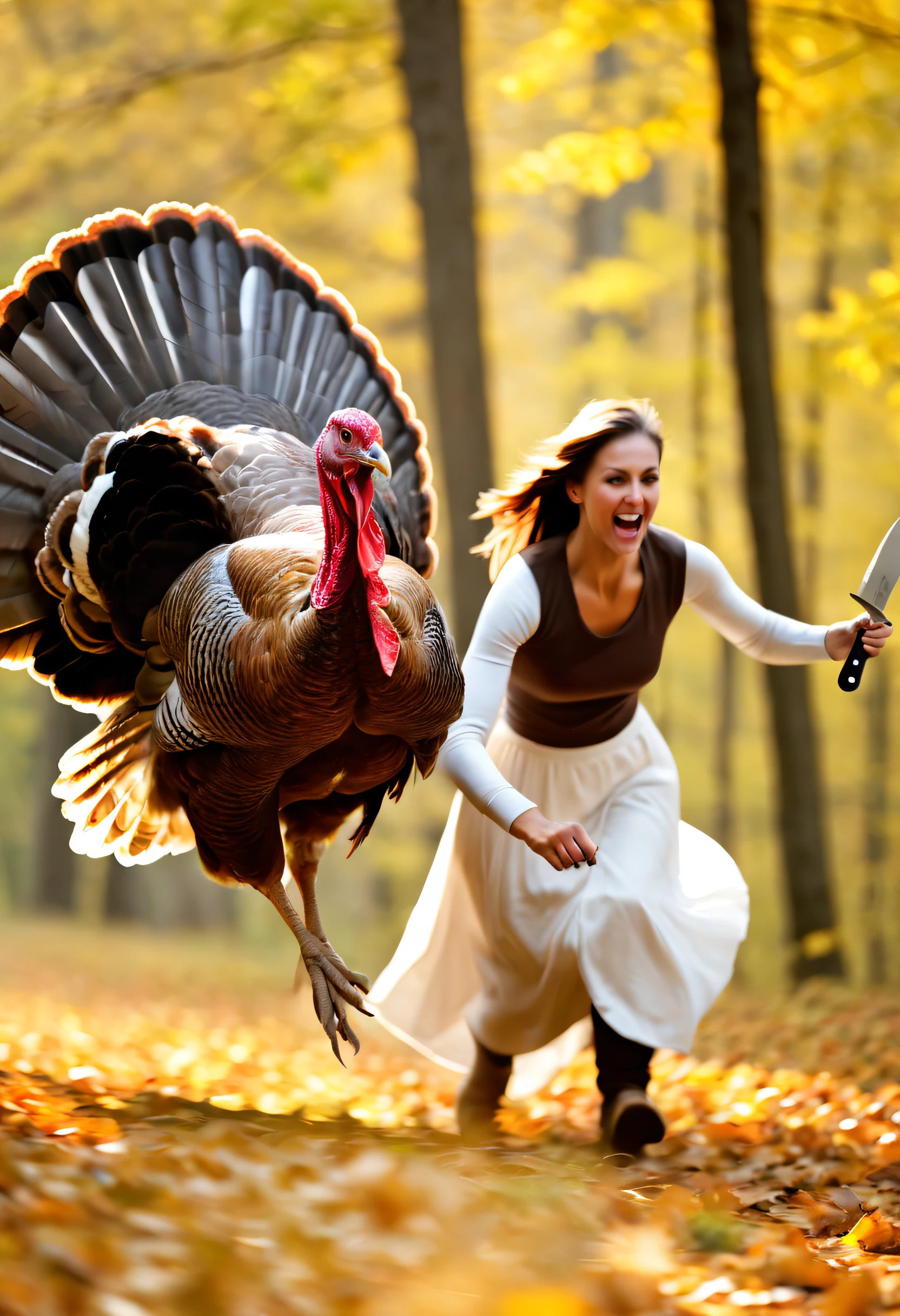 Woman chases turkey with knife,
