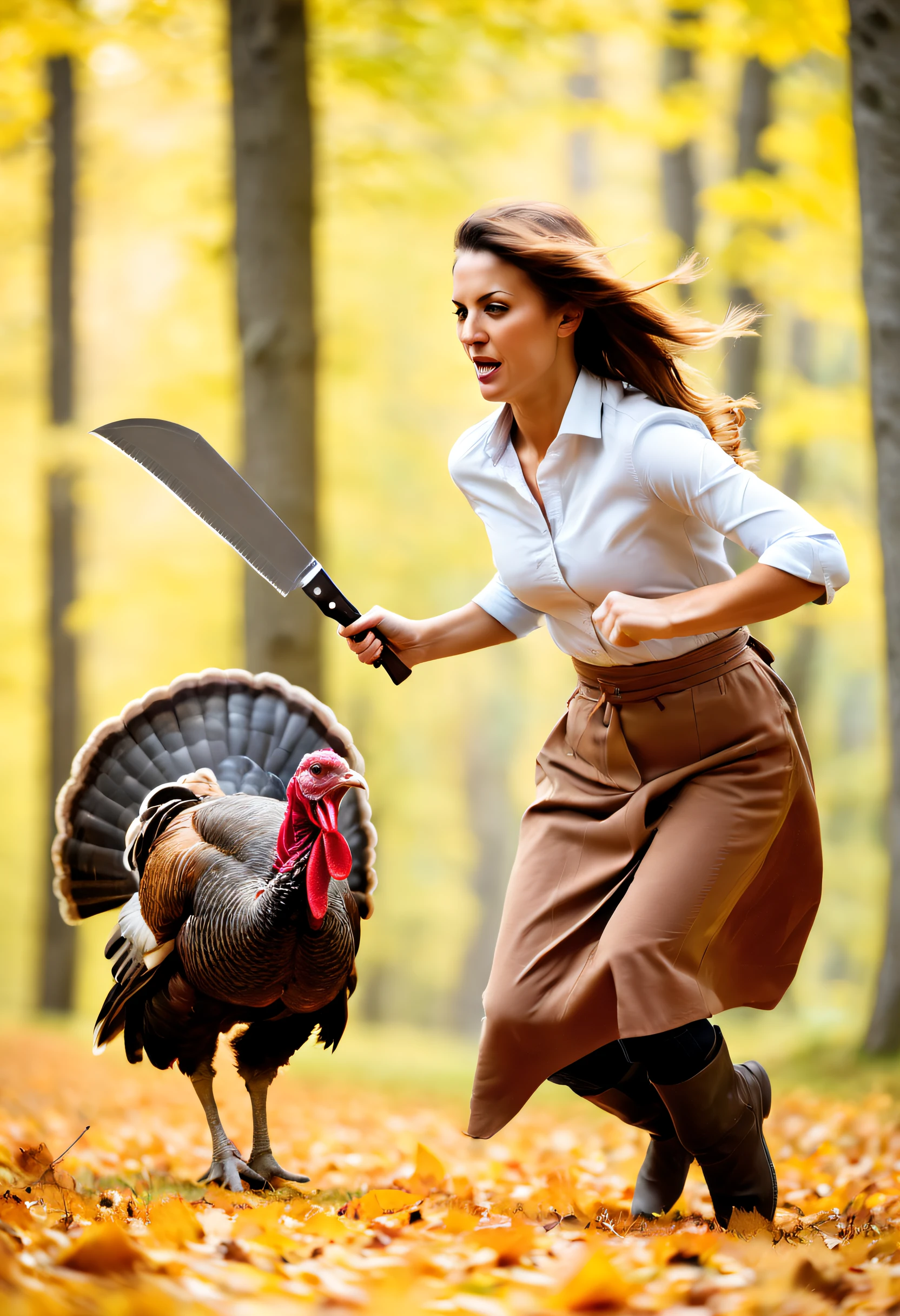 Woman chases turkey with knife,