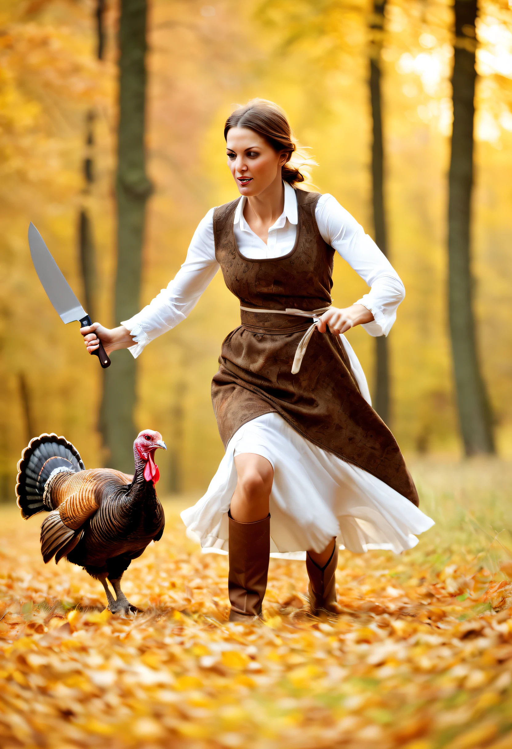 Woman chases turkey with knife,