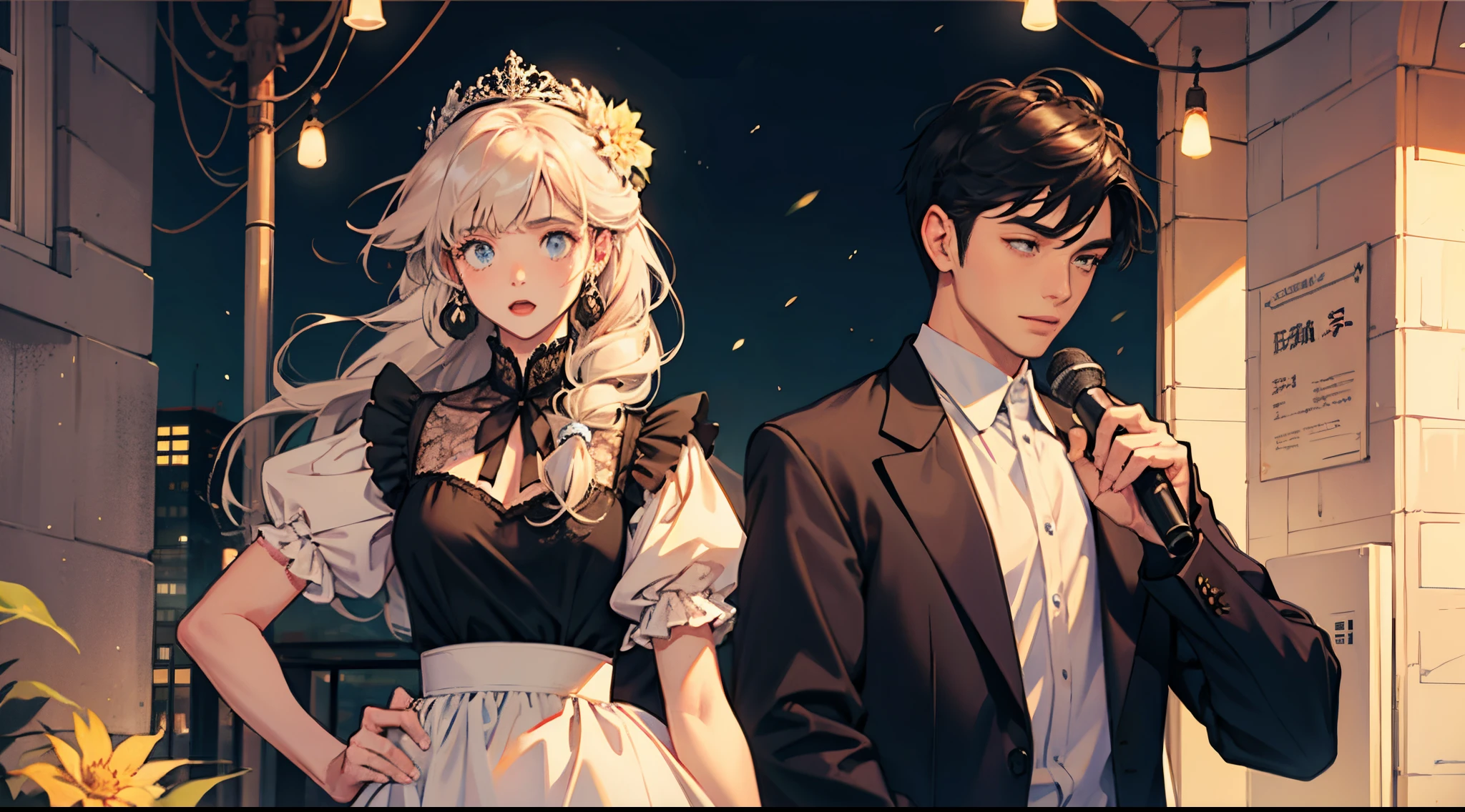 a boy and girl singing